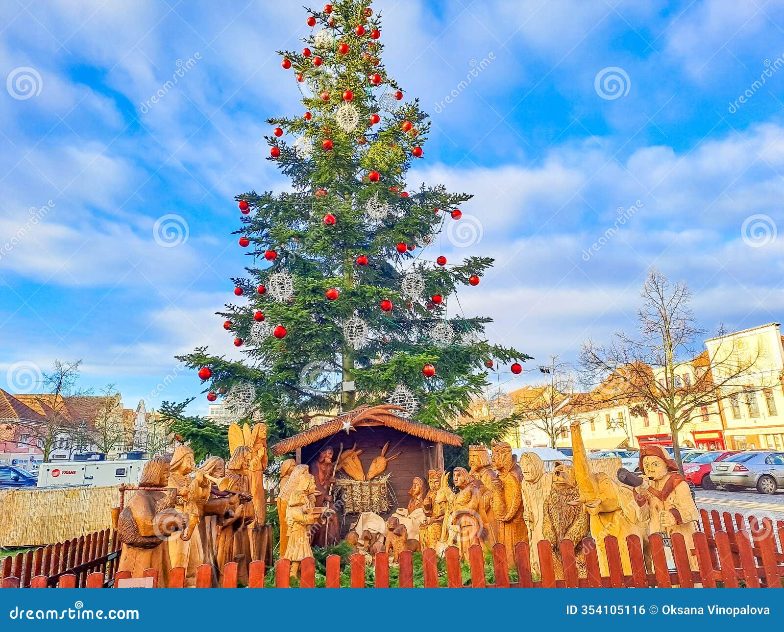 bethlehem near the christmas tree on the central square of beroun.czech republic