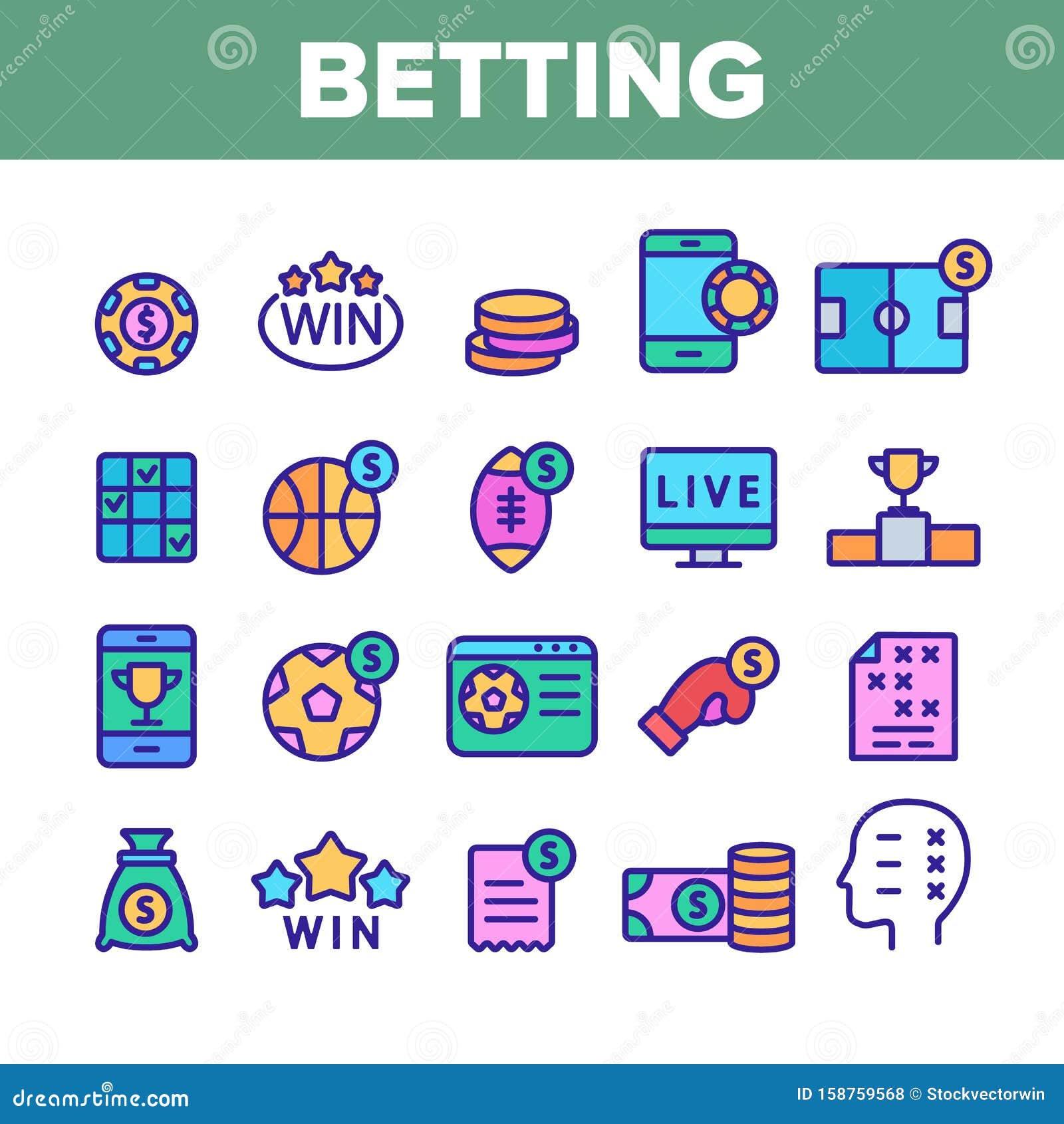 Betting Football Game Color Vector Icons Set Stock Vector - Illustration of business, collection ...