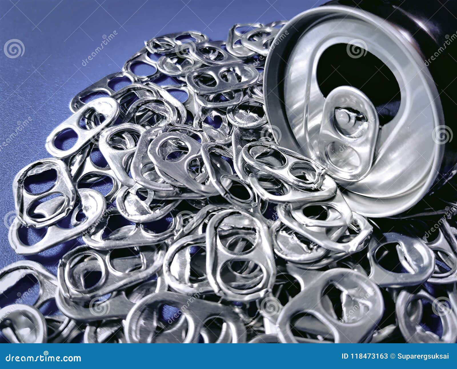 Beverage Can with Pile of Tabs for Recycling Stock Image Image of