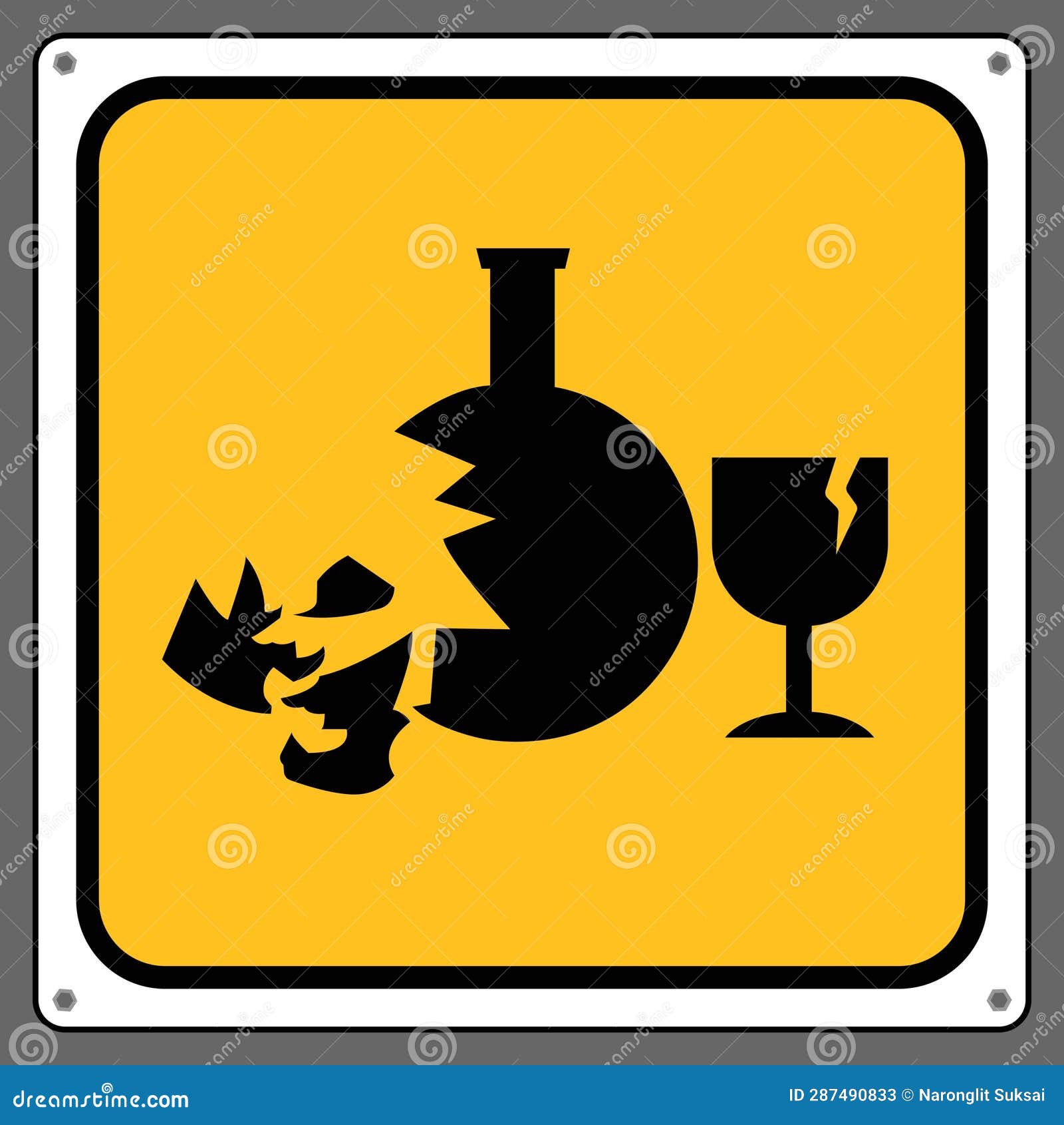 Beware of Broken Glass. Glass Shards Dump Area Stock Vector