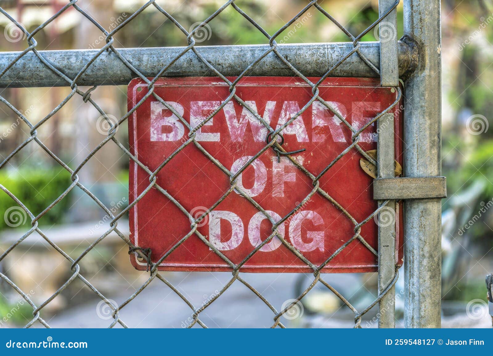 Beware of Dog Sign on a Chain Link Fence in the Suburbs of San Antonio Texas Stock Image Image