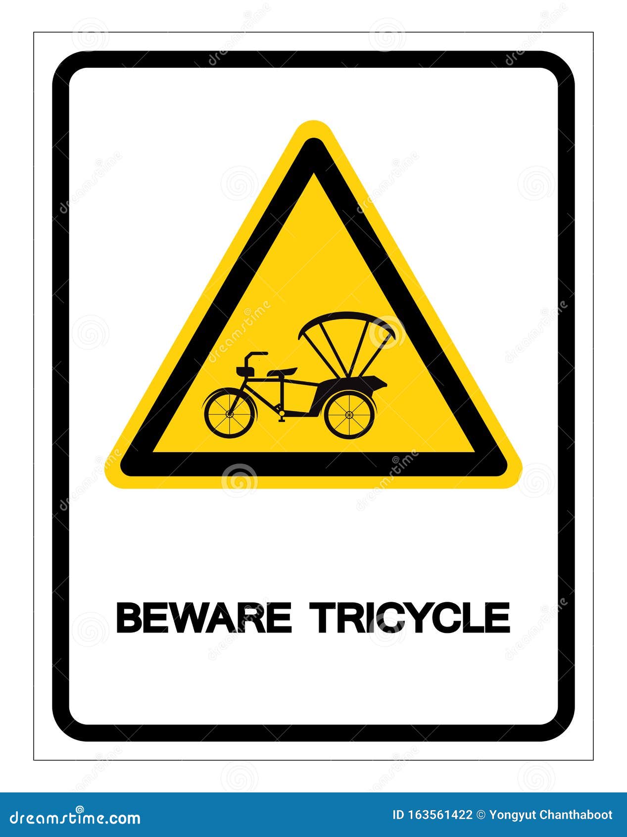 Beware Tricycle Symbol Sign,Vector Illustration, Isolate on White
