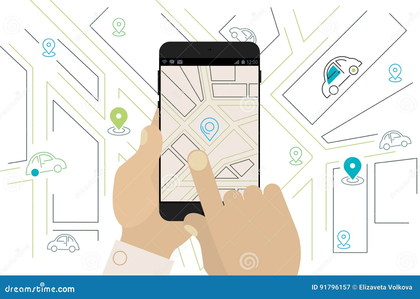 Beweglicher Carsharing Navigation Standort App Konzept Vektor Abbildung Illustration Von Standort Beweglicher