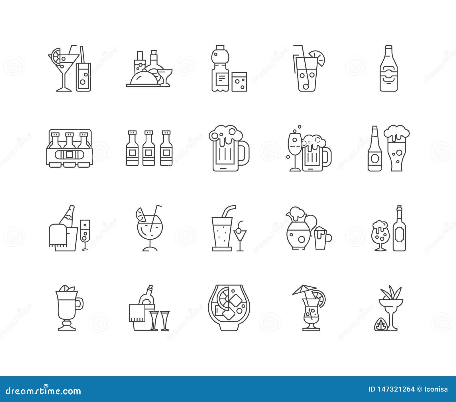 bewerage line icons, signs,  set, outline  concept