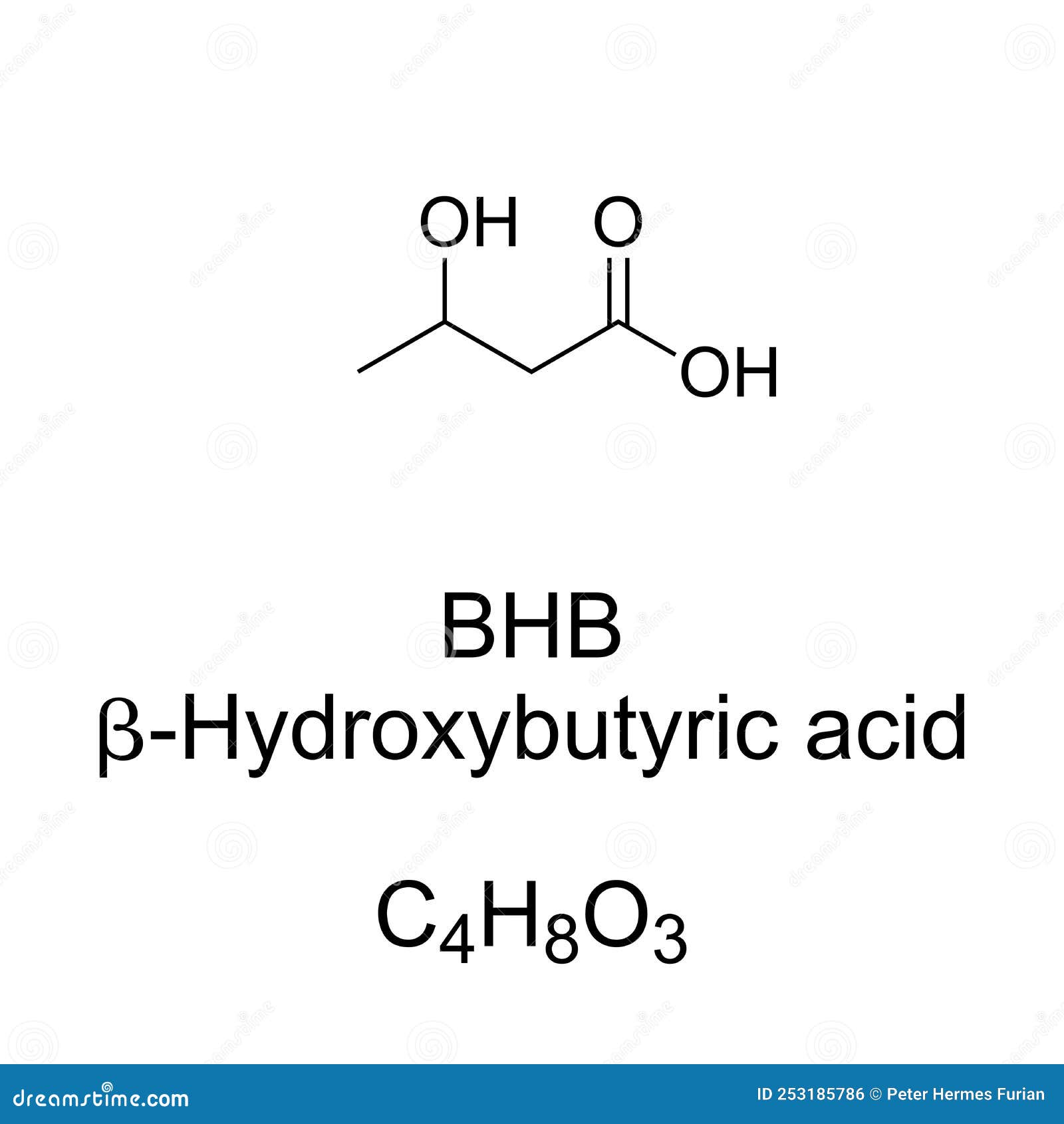 BHB, BetaHydroxybutyric Acid, Chemical Formula and Skeletal Structure