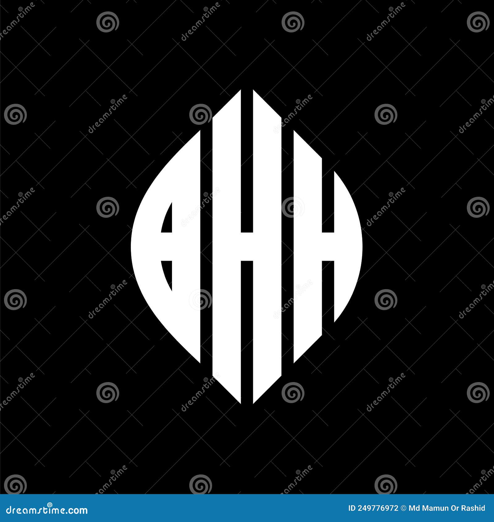 bhh circle letter logo  with circle and ellipse . bhh ellipse letters with typographic style. the three initials form a