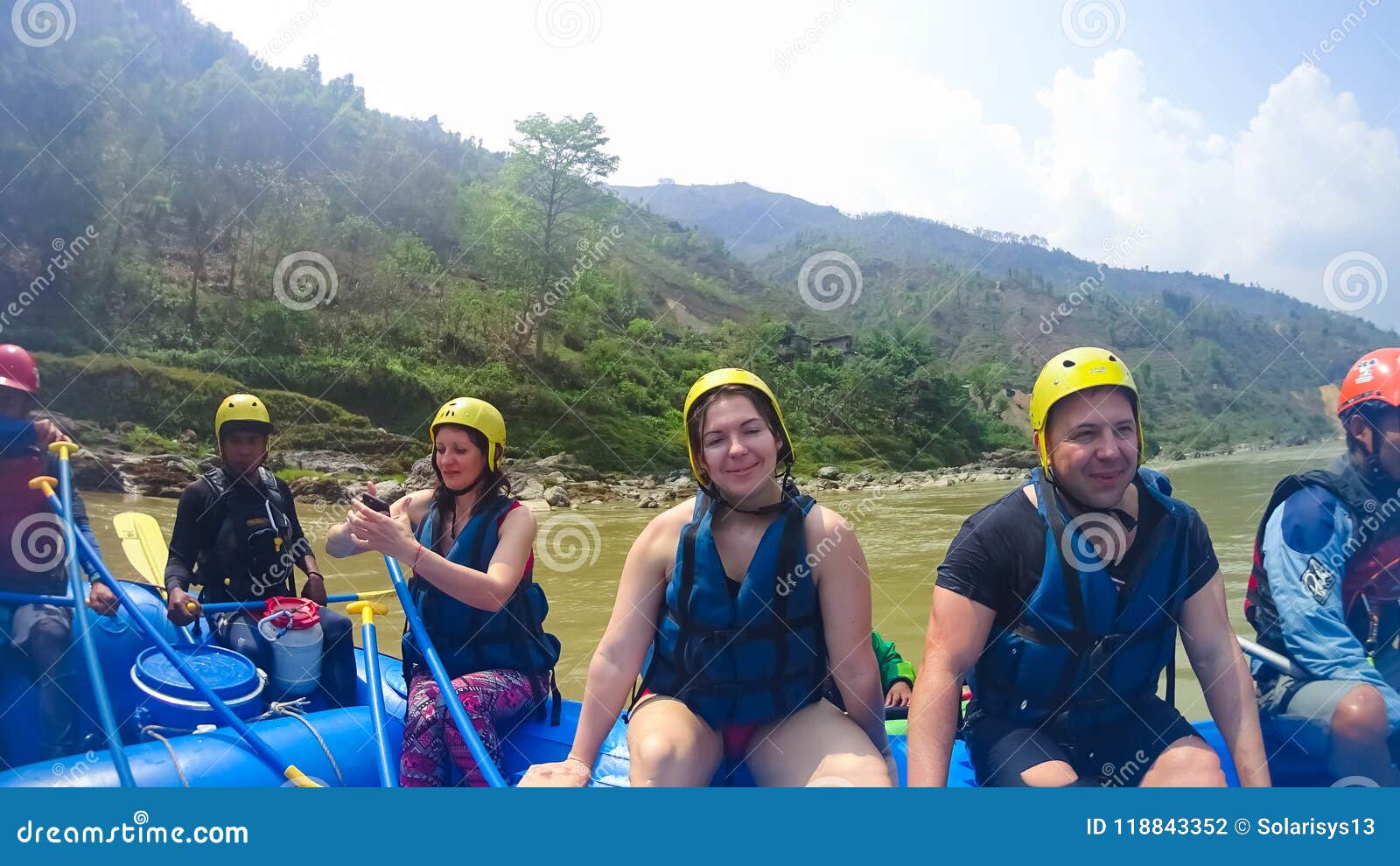 Bhote Koshi River, Nepal - April 09, 2018: the People Sitting at Boat ...