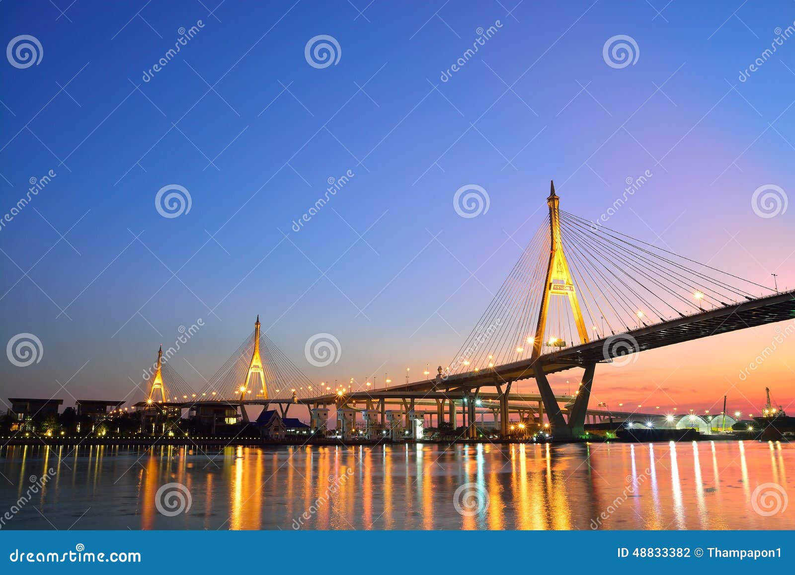 Bhumibol Mega Bridge (Industrial Ring Mega Bridge) at Night, Ban Stock