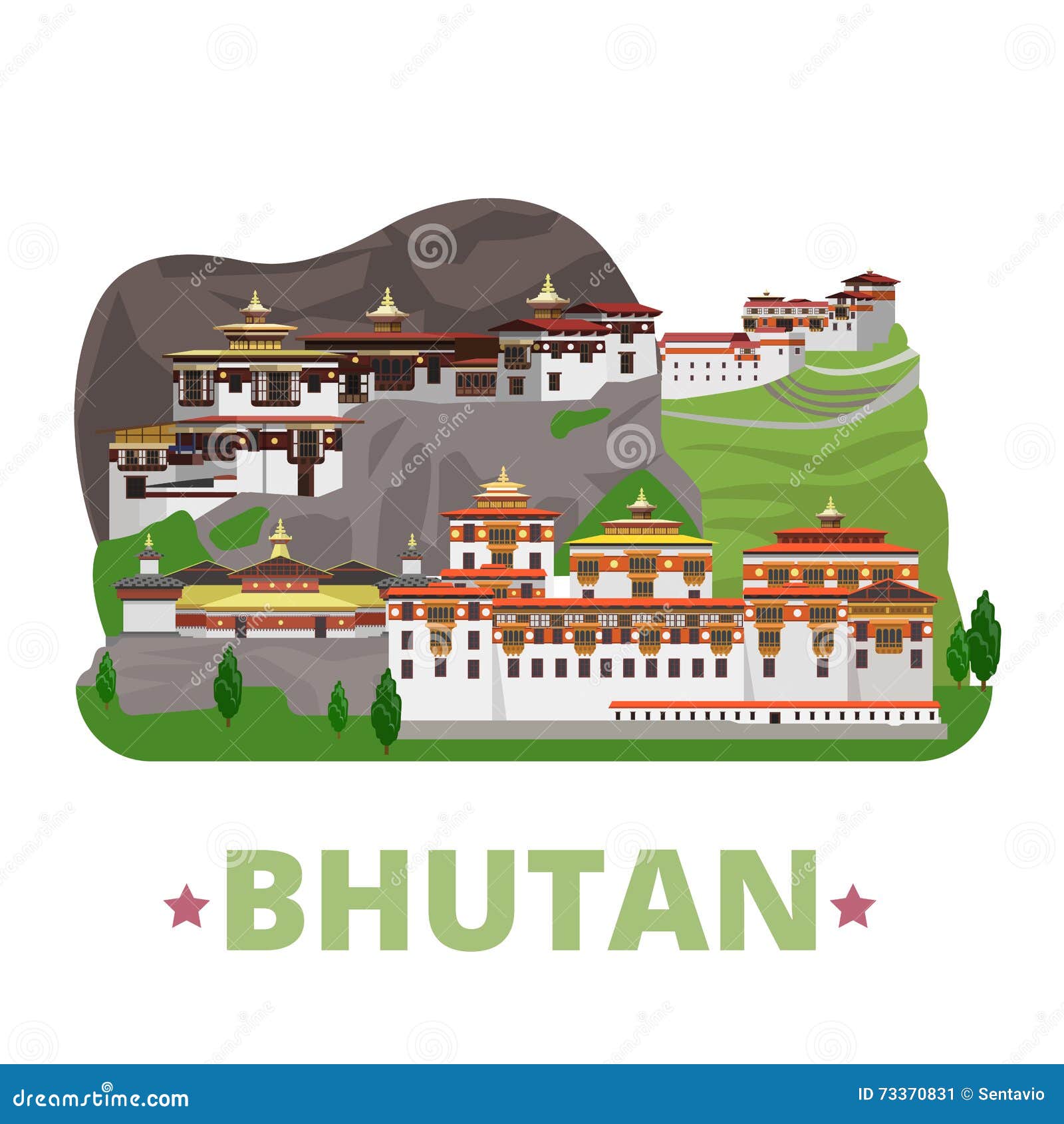 Bhutan Country Design Template Flat Cartoon Style Stock Vector -  Illustration of monument, architecture: 73370831