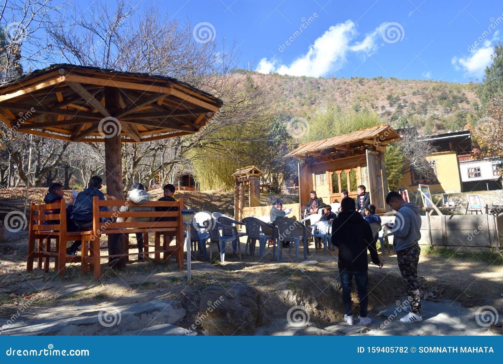 Bhutanese Students Learning Arts And Practicing For Bhutanese New Year