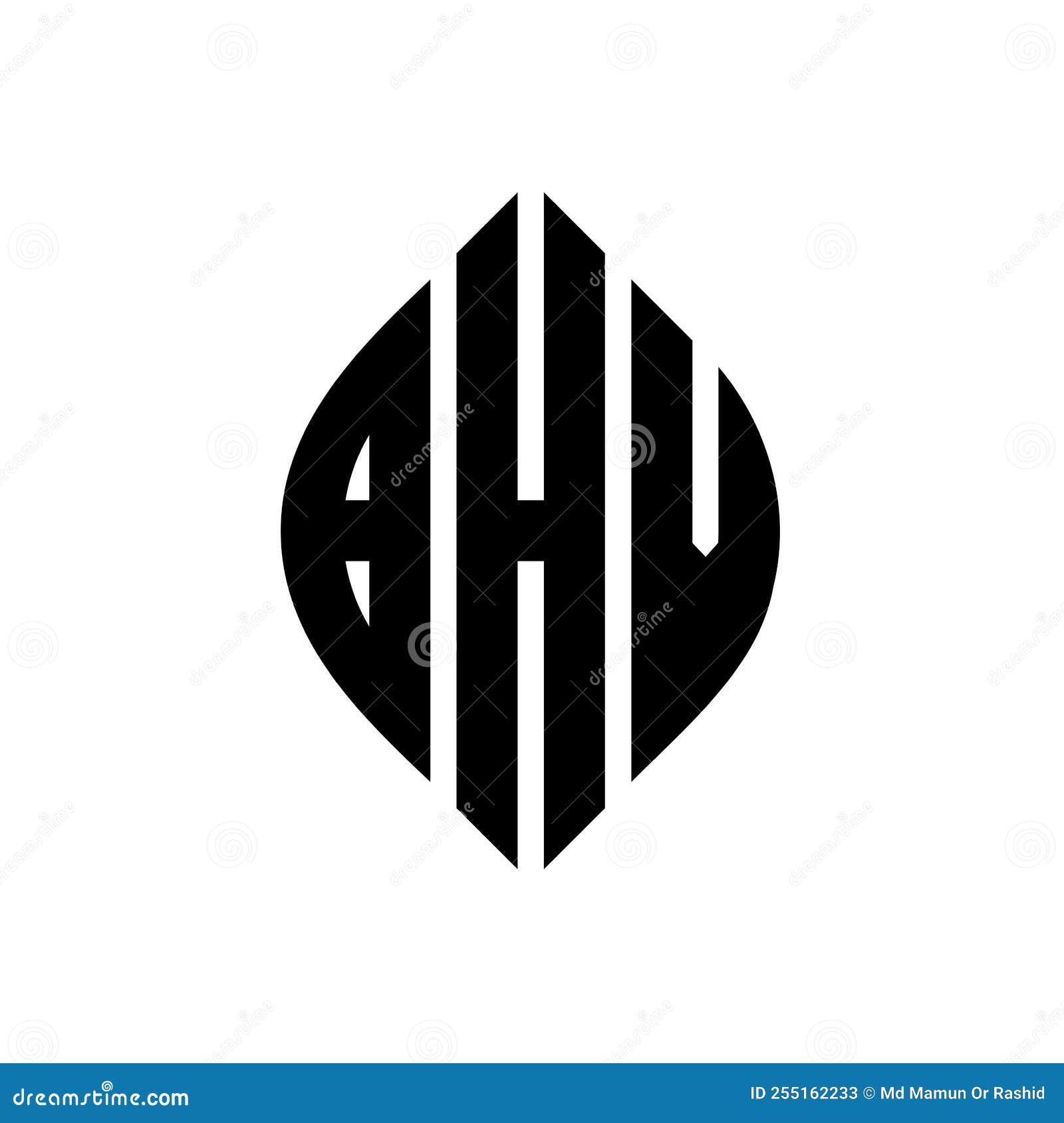 bhv circle letter logo  with circle and ellipse . bhv ellipse letters with typographic style. the three initials form a