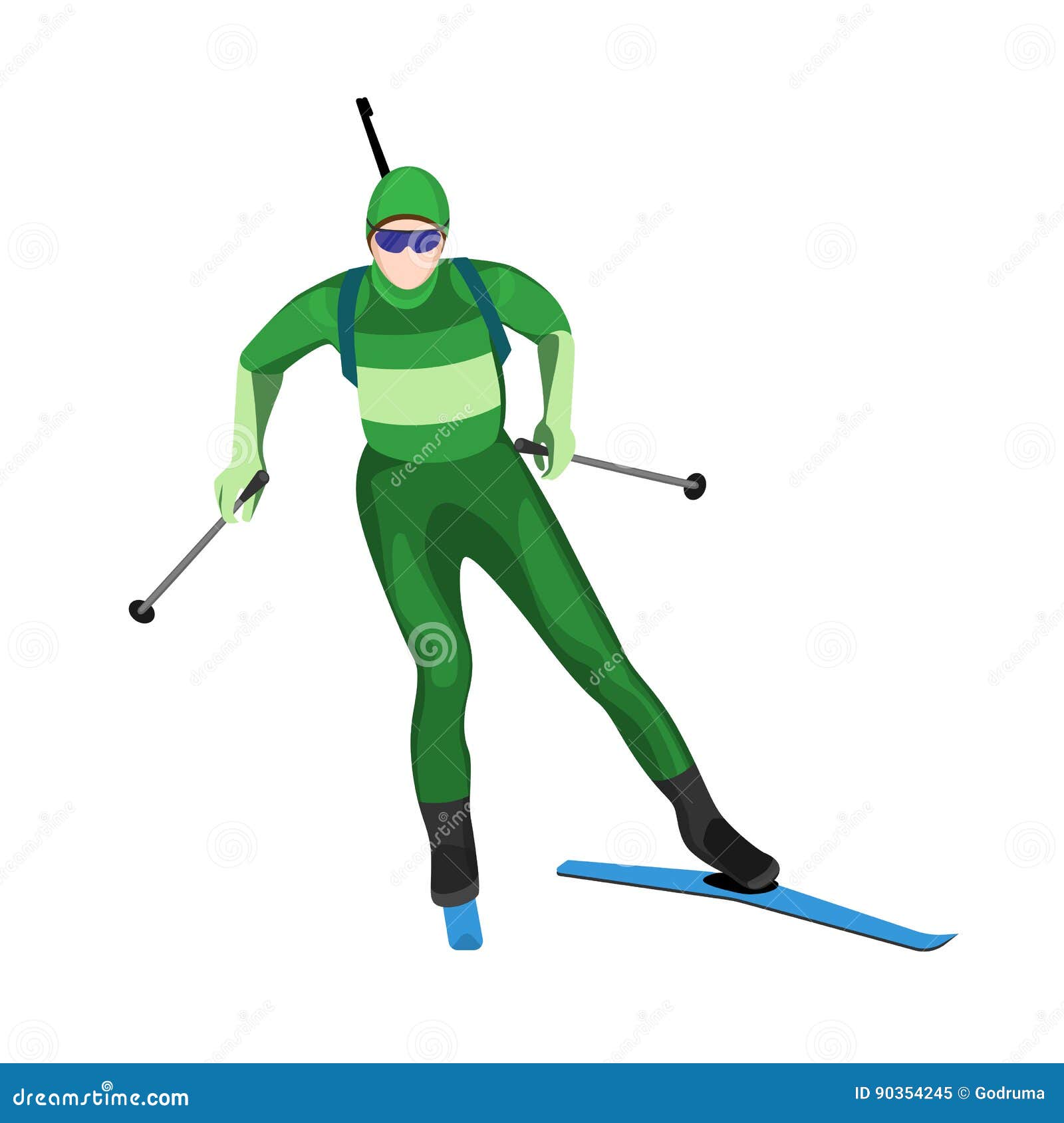 biathlete skier with two lightweight poles on skis with rifle
