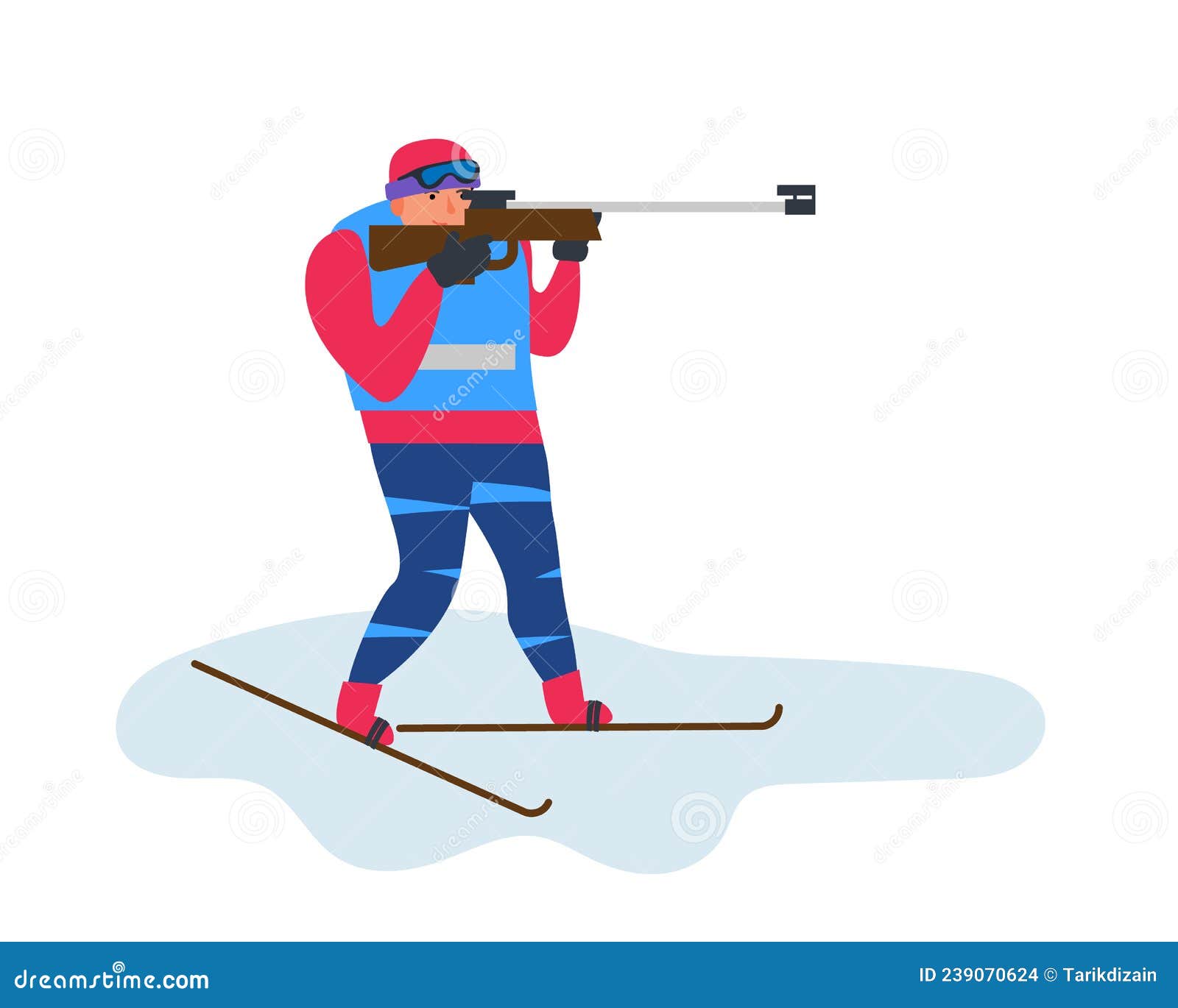 Biathlon Athlete Man Standing Shooting Winter Games Competition Championship Vector Stock Vector