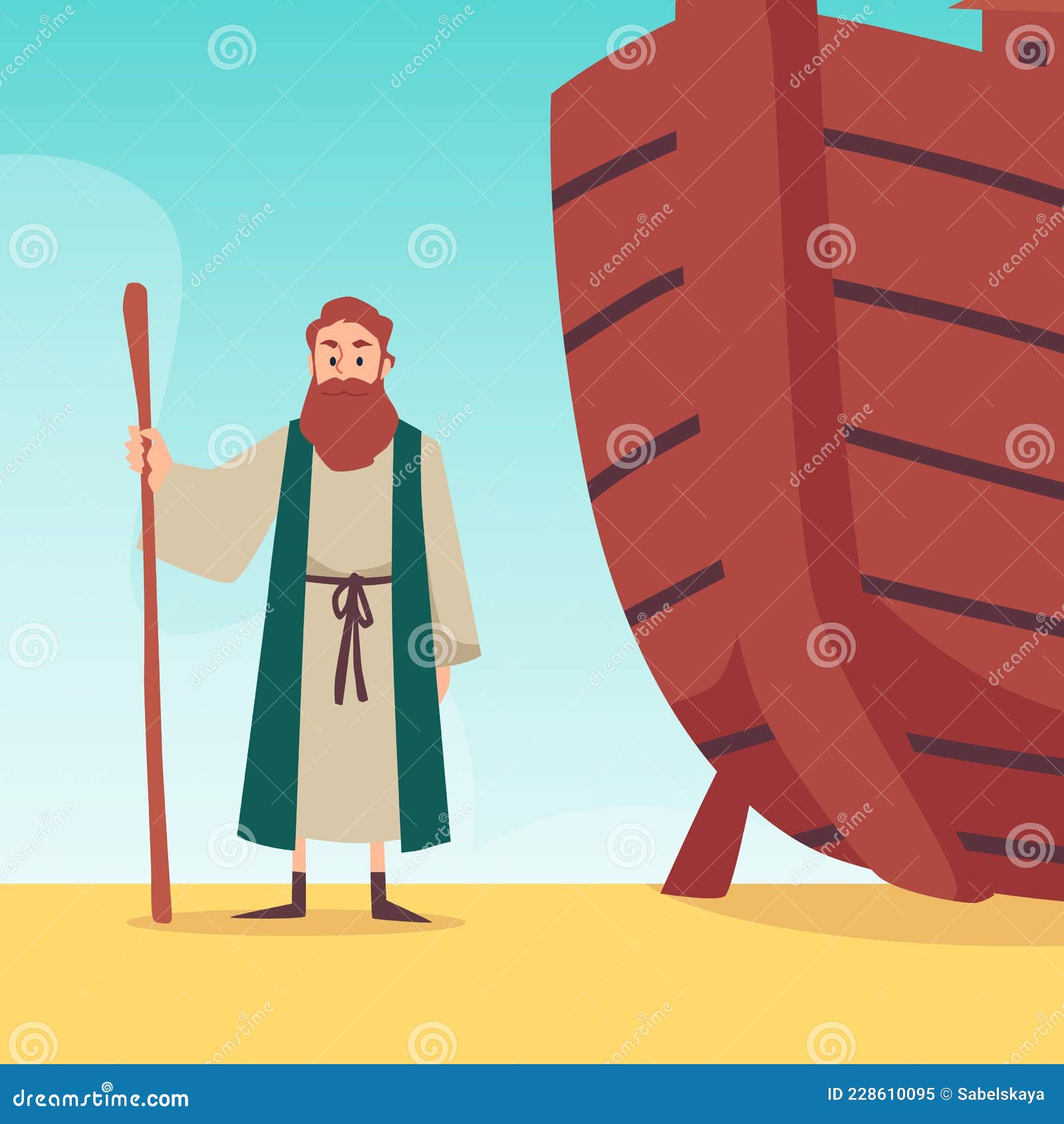 Bible Banner with Noah Standing Near His Ark, Flat Vector Illustration ...