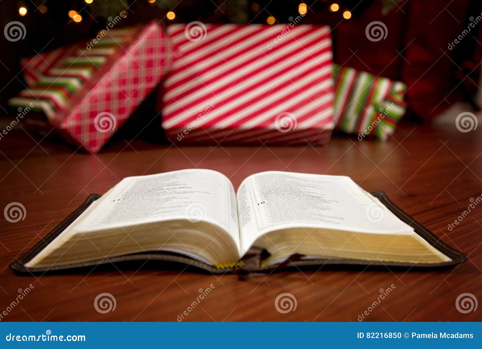 Bible In Front Of A Christmas Tree Stock Photo Image of floor