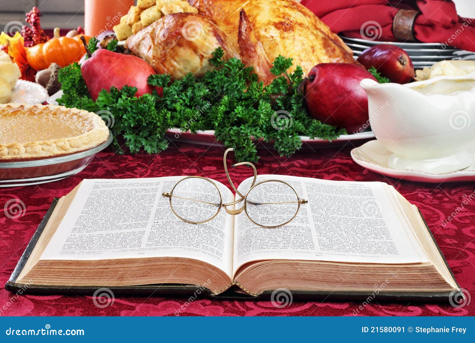 Bible and Holiday Dinner stock image. Image of baked 21580091