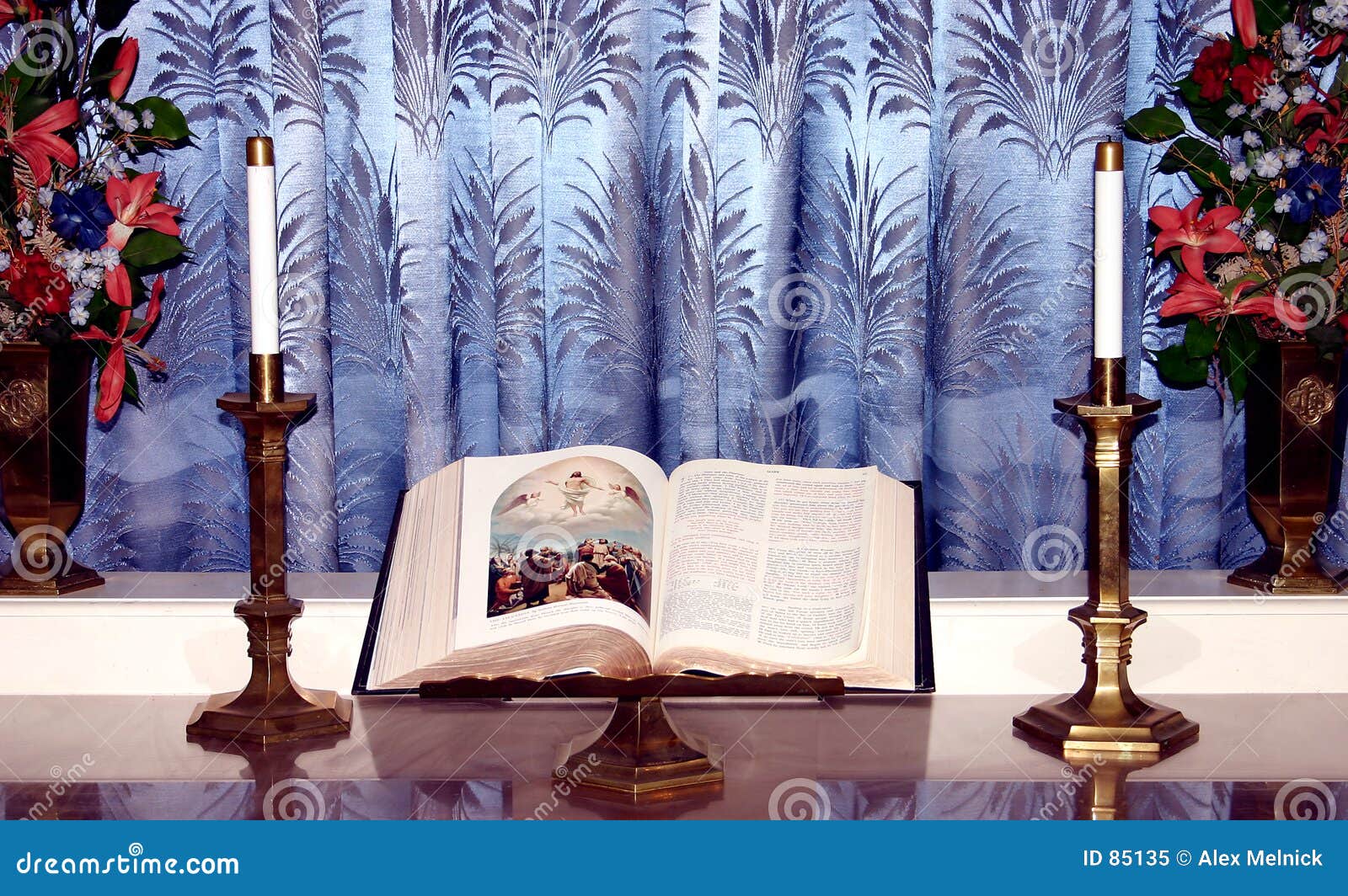 Bible on Stand stock image. Image of candles, catholic, blue 85135