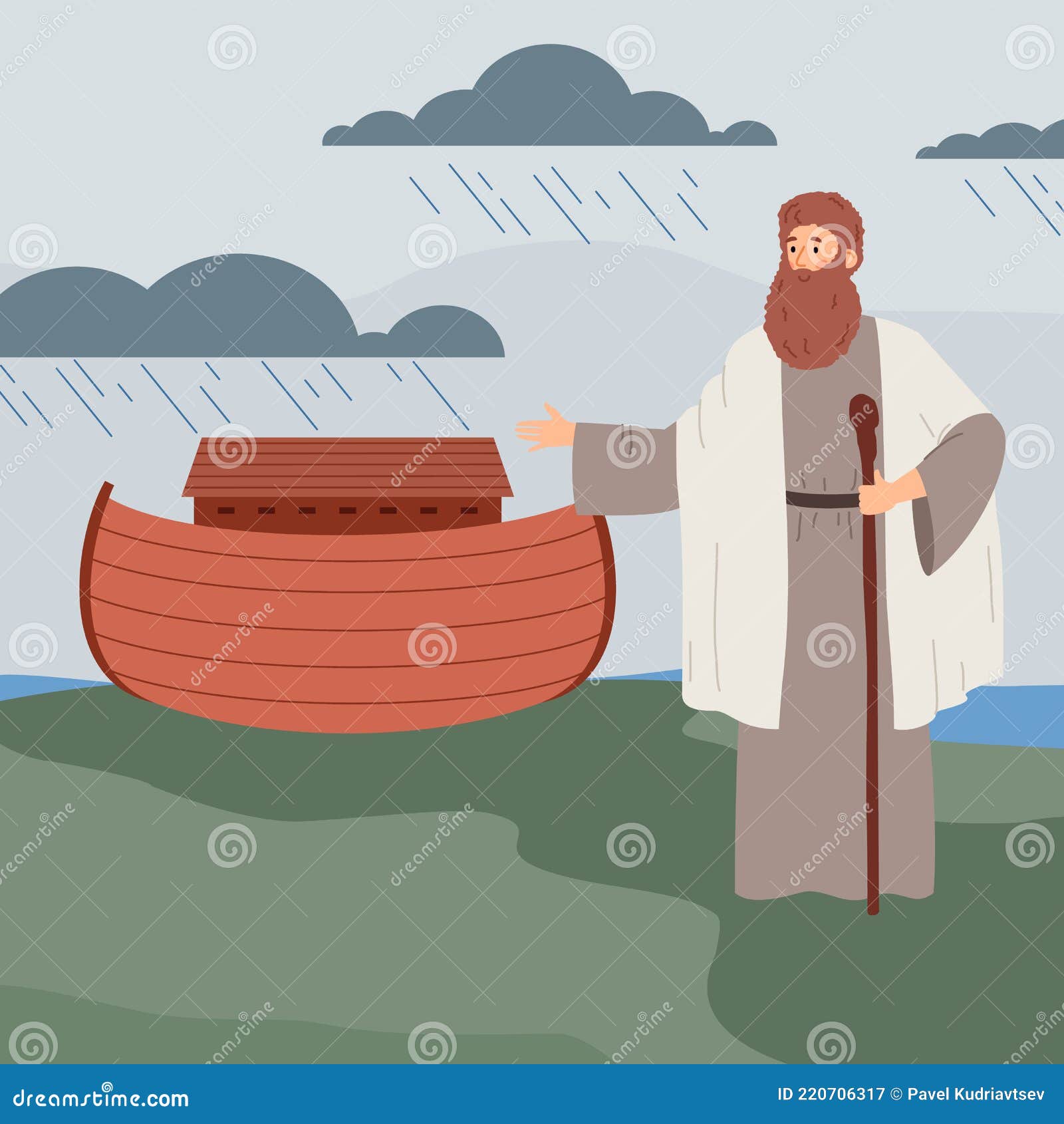 Biblical Genesis Flood Narrative of Noah and Ark, Flat Vector ...