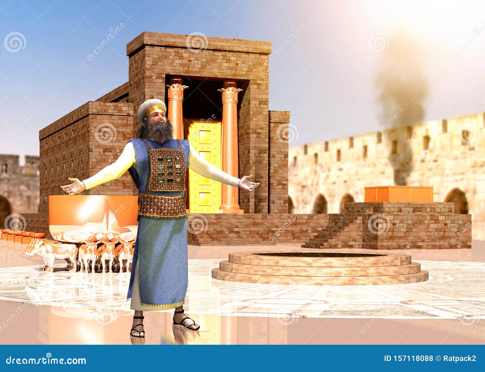 Biblical Jewish Priest Standing In Front Of King Solomon`s Temple Stock Illustration