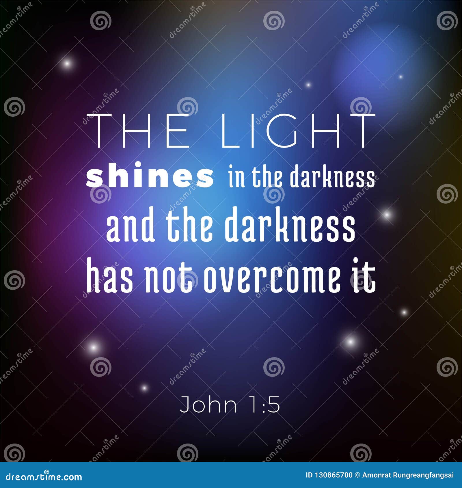Biblical Scripture Verse from John Gospel the Light Shines in Th Stock