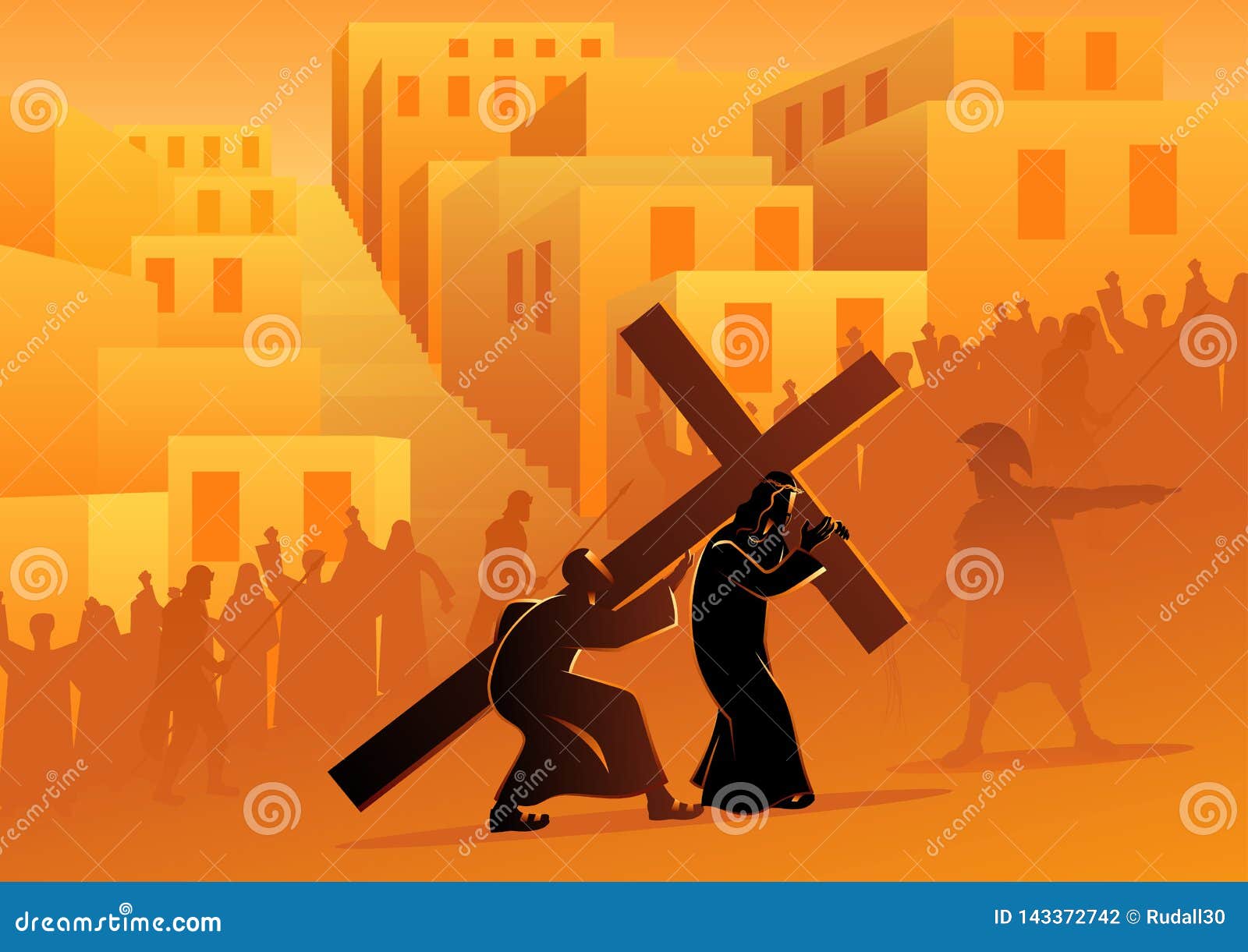 simon of cyrene helps jesus carry his cross