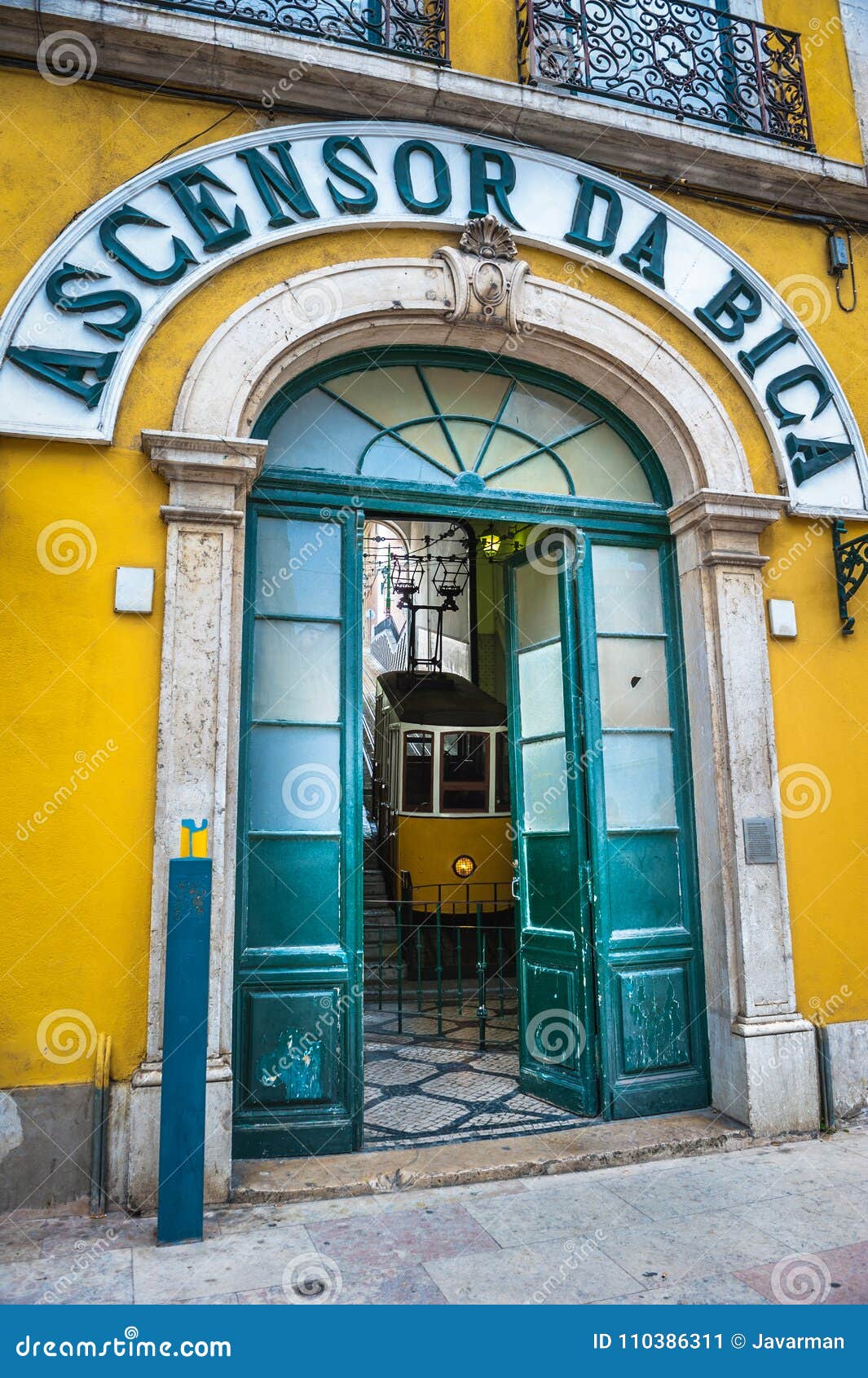 bica funicular entrance with ascensor da bica sign, lisbon, port