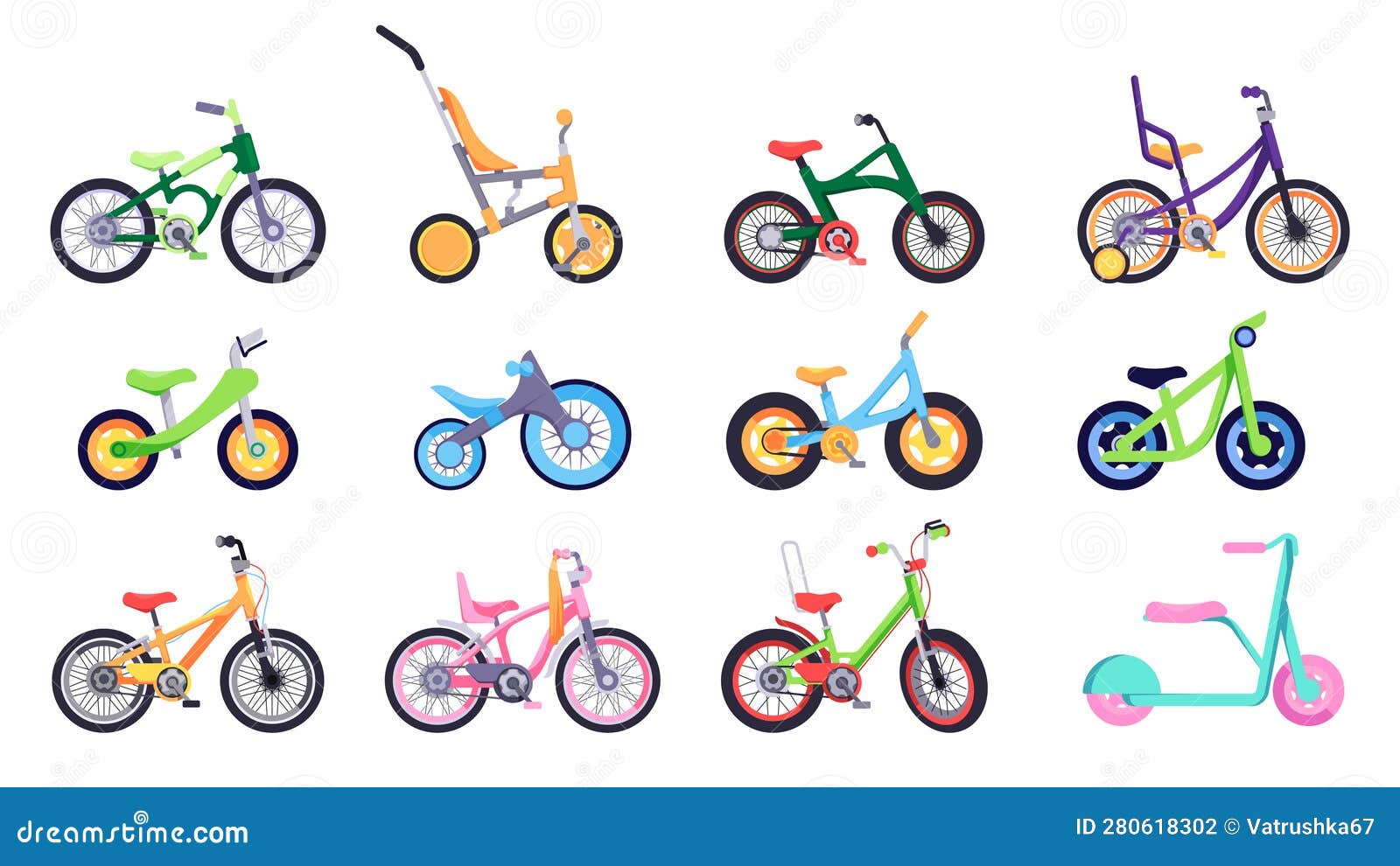 Conjunto de bicicleta. caricatura, jogo, de, bicicleta