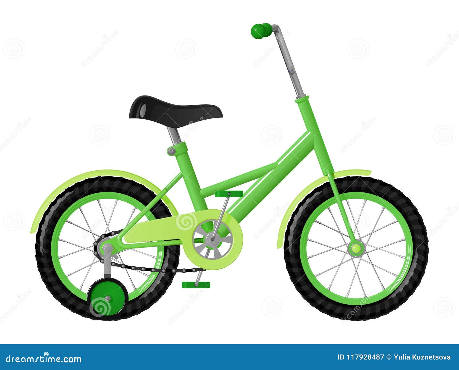 Bicicleta Del Verde Del ` S De Los Niños Con Las Ruedas De Entrenamiento  Desmontables Ilustración del Vector - Ilustración de verde, equilibrio:  117928487