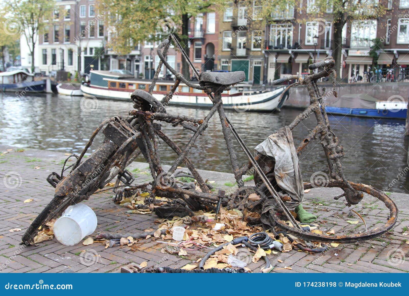 Bicycle Abandoned on the Streets of Amsterdam Rusty Stock Photo Image