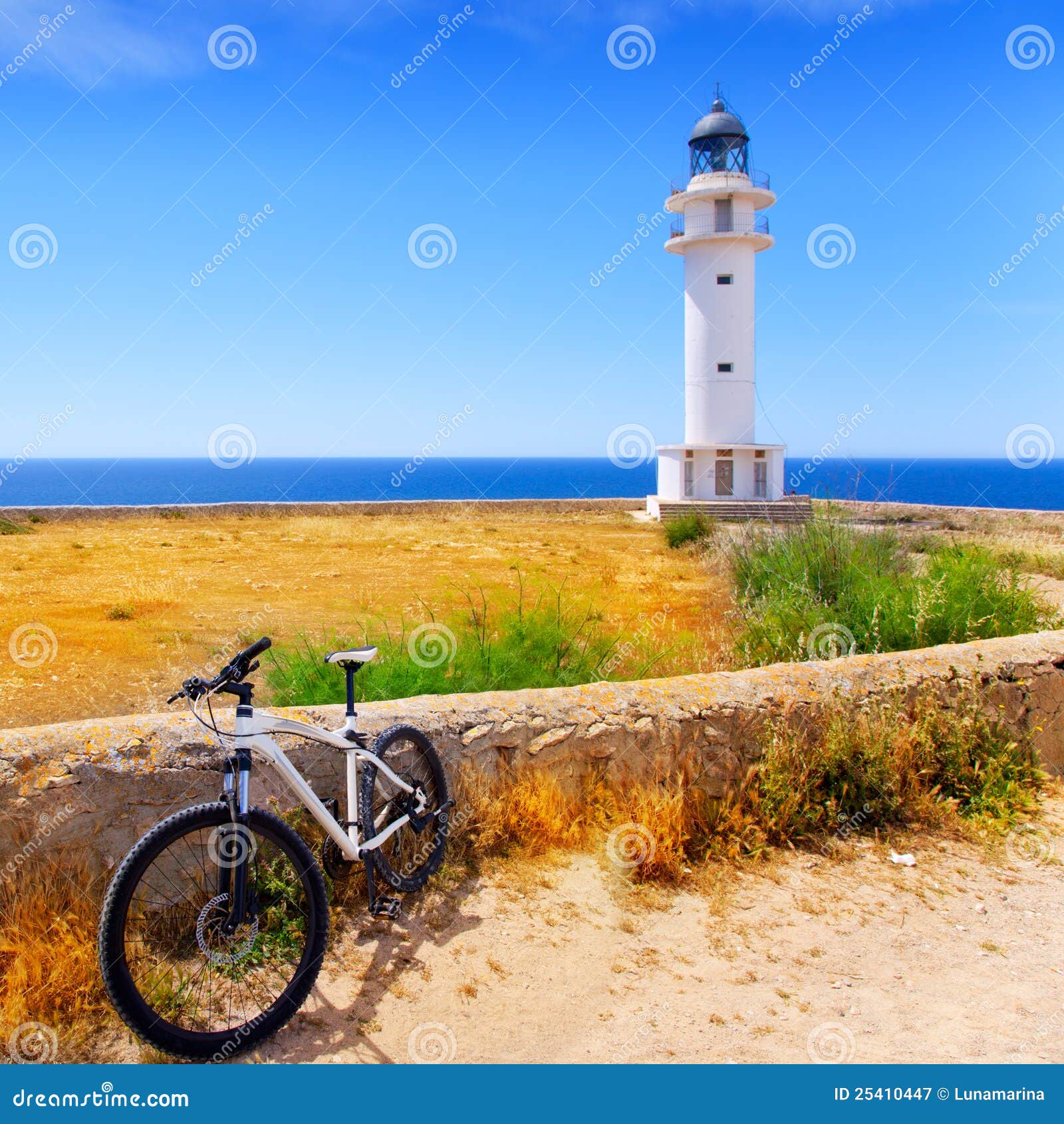bicycle on balearic formentera barbaria lighthouse