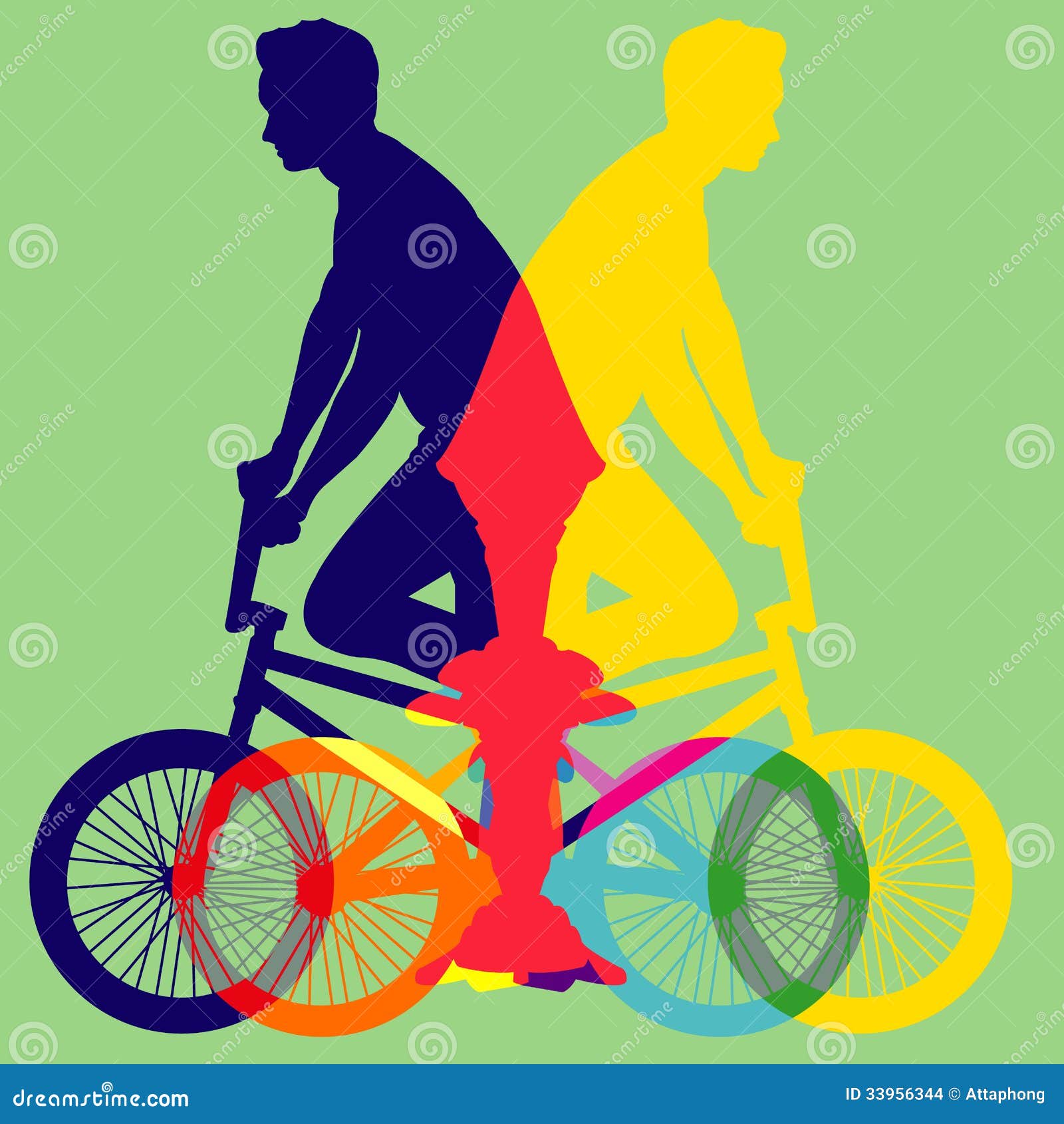 Bicycle colorful vector isolated on green background - Illustration