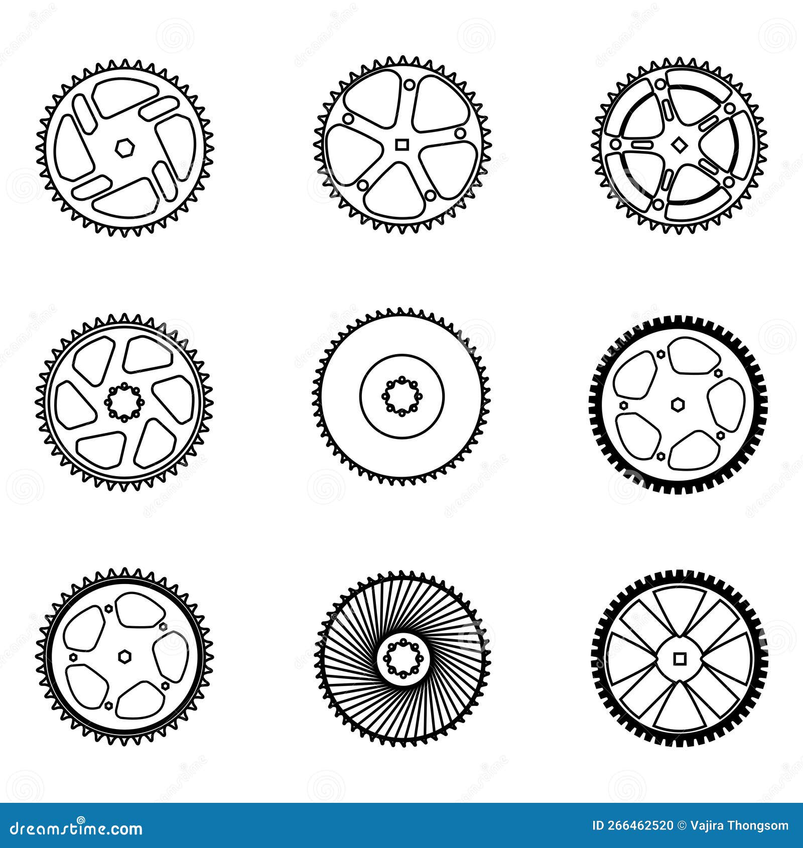 Bicycle Crank Type Set, Vector Line on White Background Stock Vector