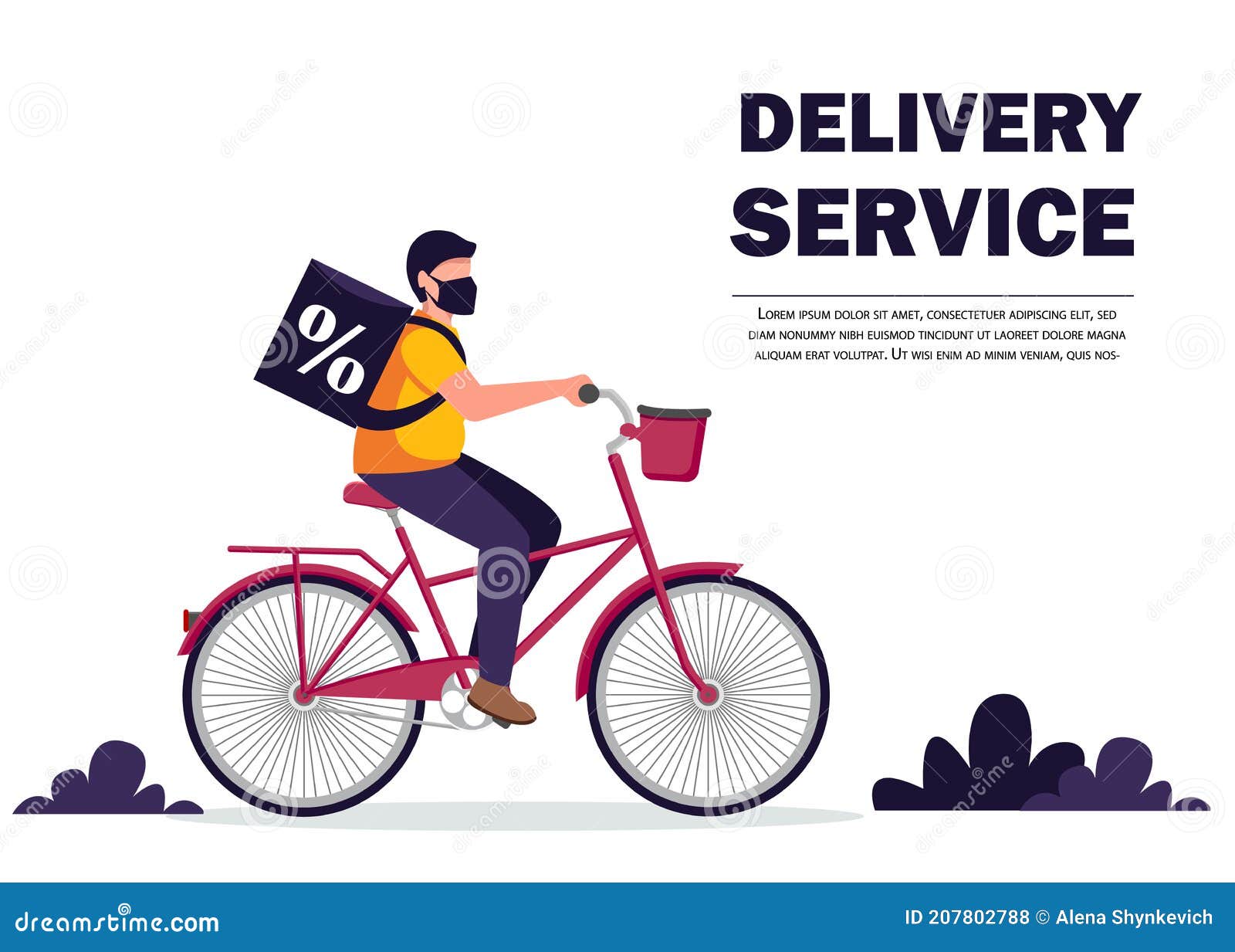 Bicycle Delivery Man with Parcel Box on the Back. Stock Illustration