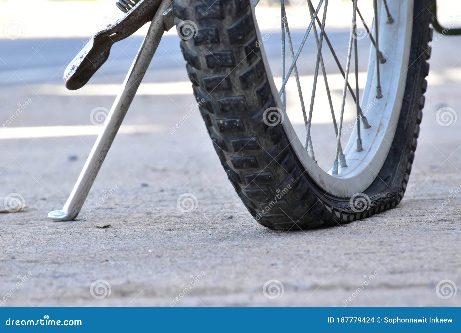 Bicycle flat tires stock photo. Image of place, chain 187779424