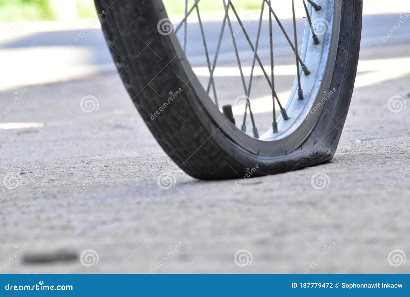 Bicycle flat tires stock photo. Image of road, flat 187779472