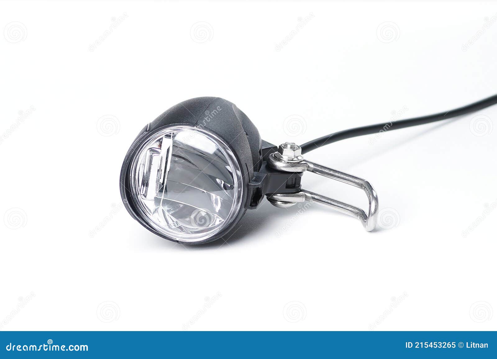 Bicycle Front Headlight on a White Background. Bicycle Light with Black