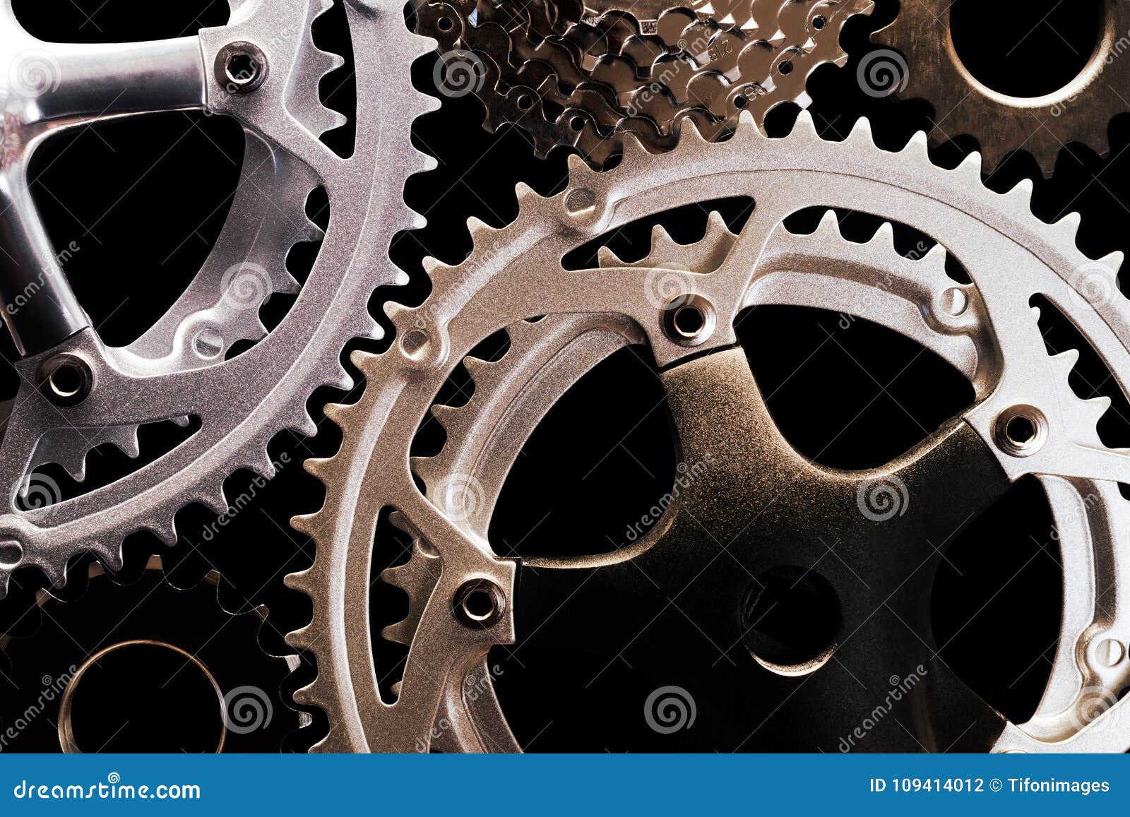 Bicycle Gears on Black Background Stock Photo Image of converging