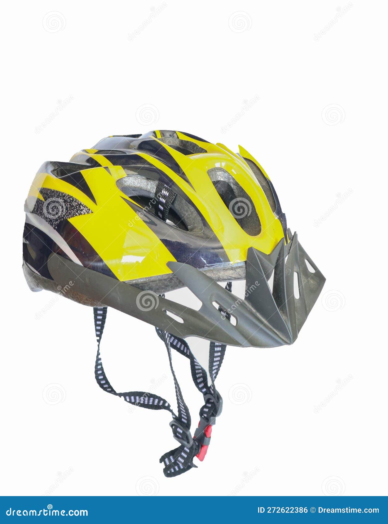Bicycle Helmet. Blue Bicycle Helmet Isolated on White Background. Perspective View of Bicycle