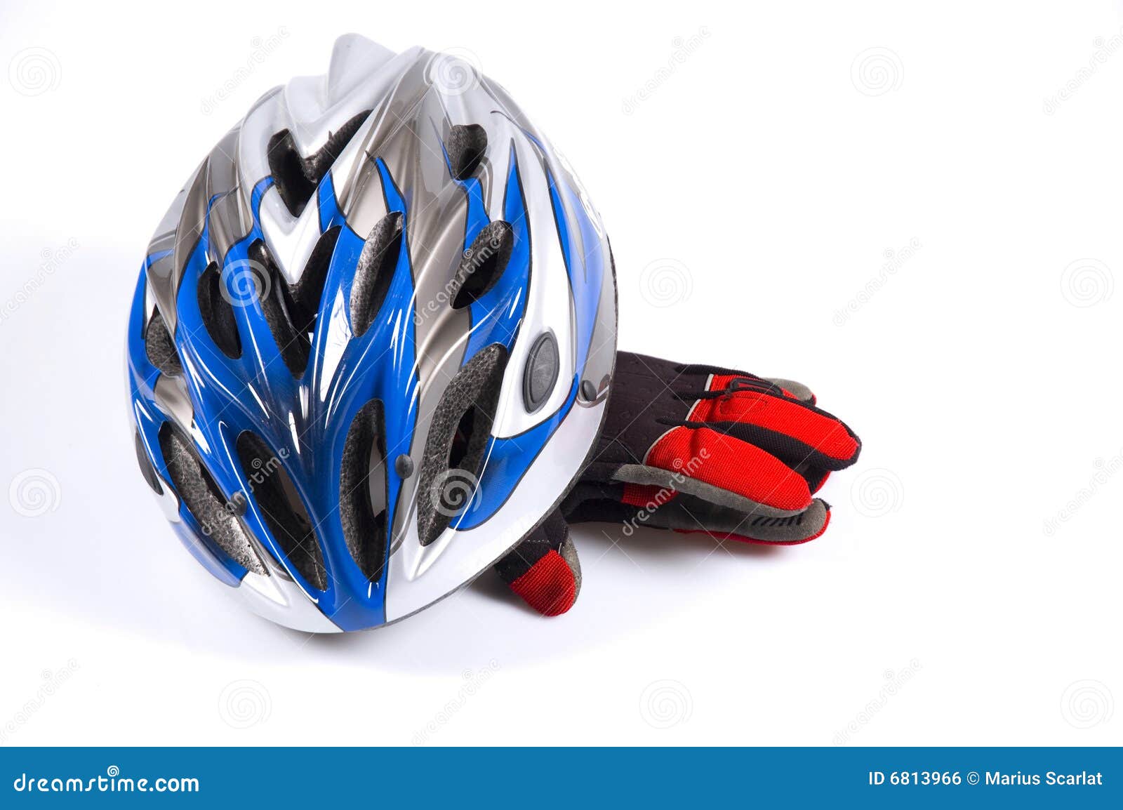 Bicycle helmet and gloves stock photo. Image of design 6813966