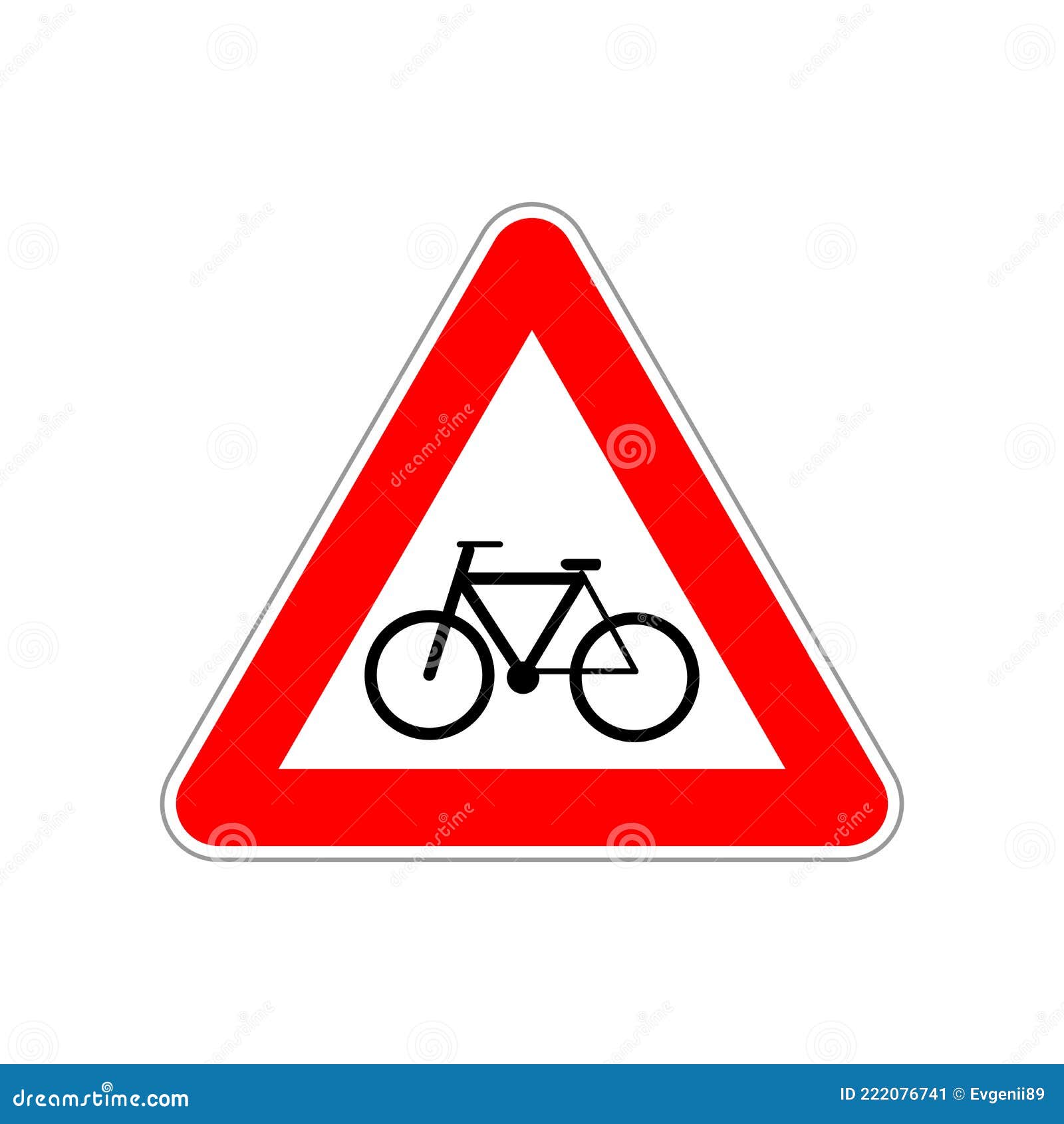 Bicycle Icon on the Triangle Red and White Road Sign on White Stock
