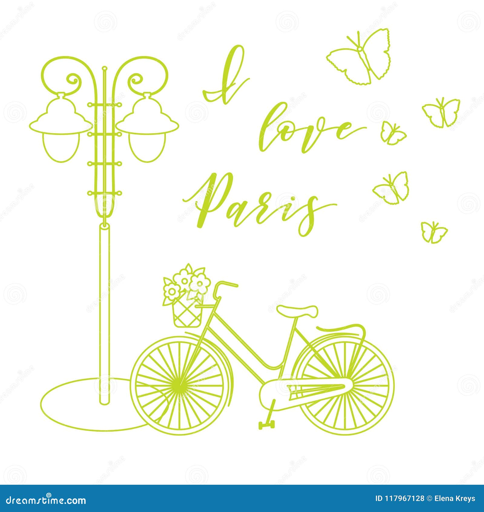 Download Bicycle, Lantern, Butterflies. I Love Paris. Stock Vector ...