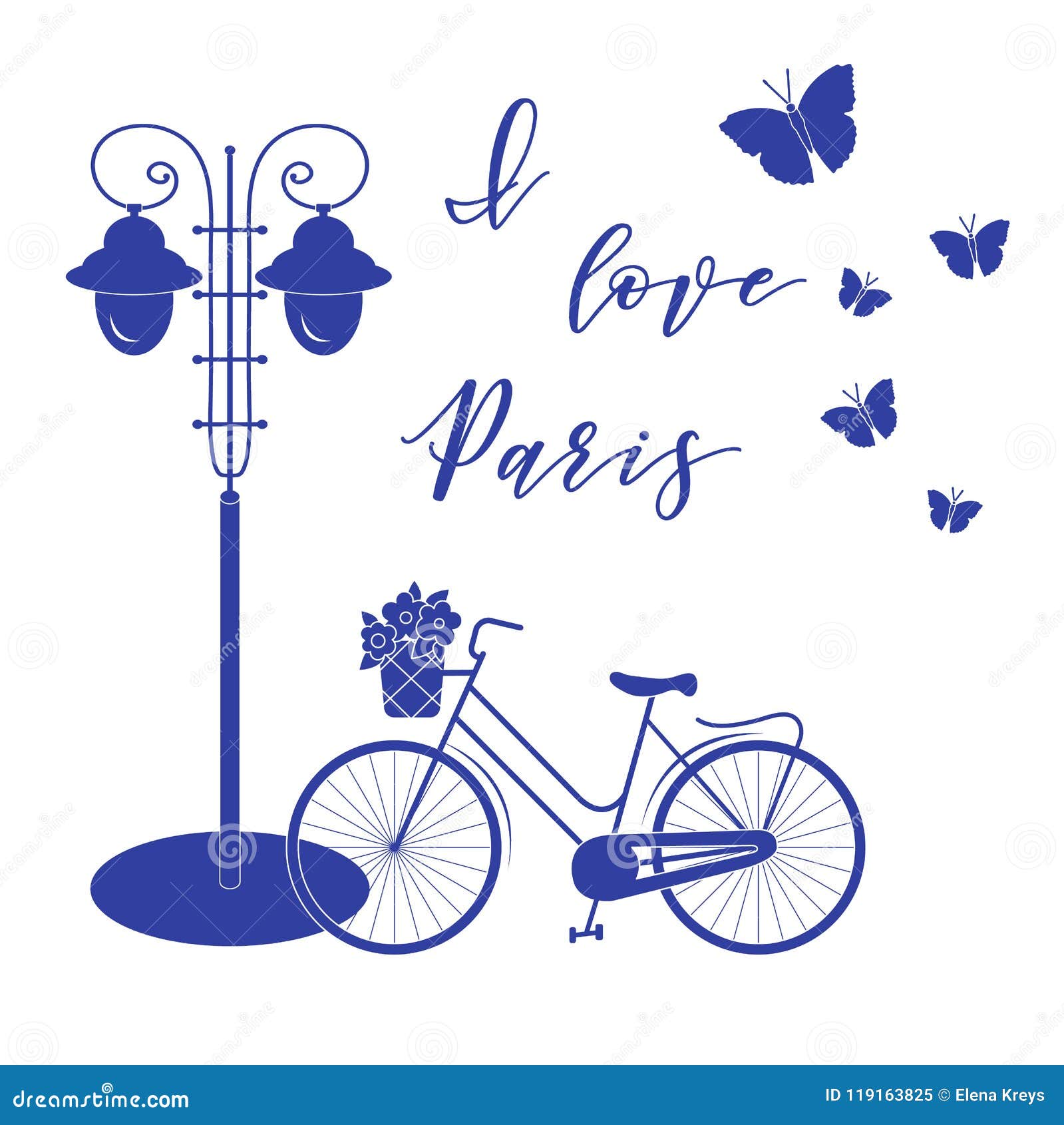 Download Bicycle, Lantern, Butterflies. I Love Paris. Stock Vector ...