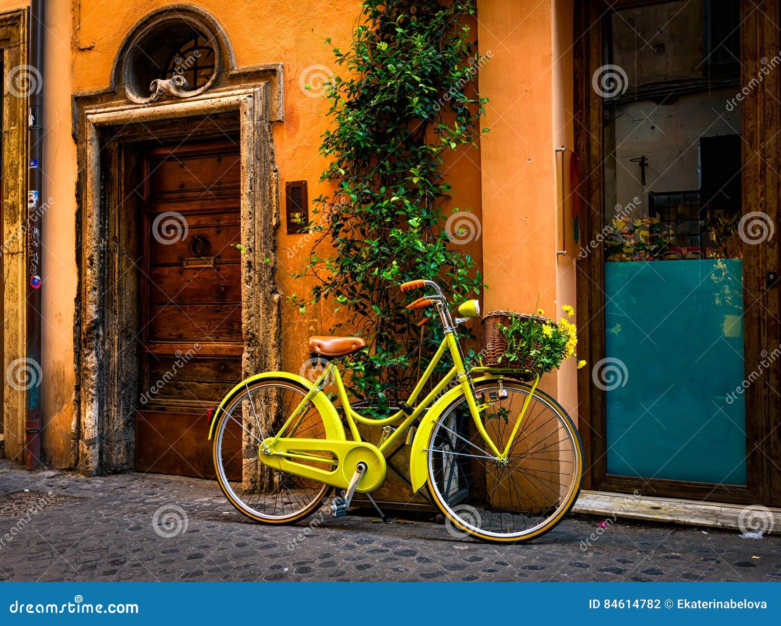 Bicycle Parked on the Street in Rome Stock Photo Image of building