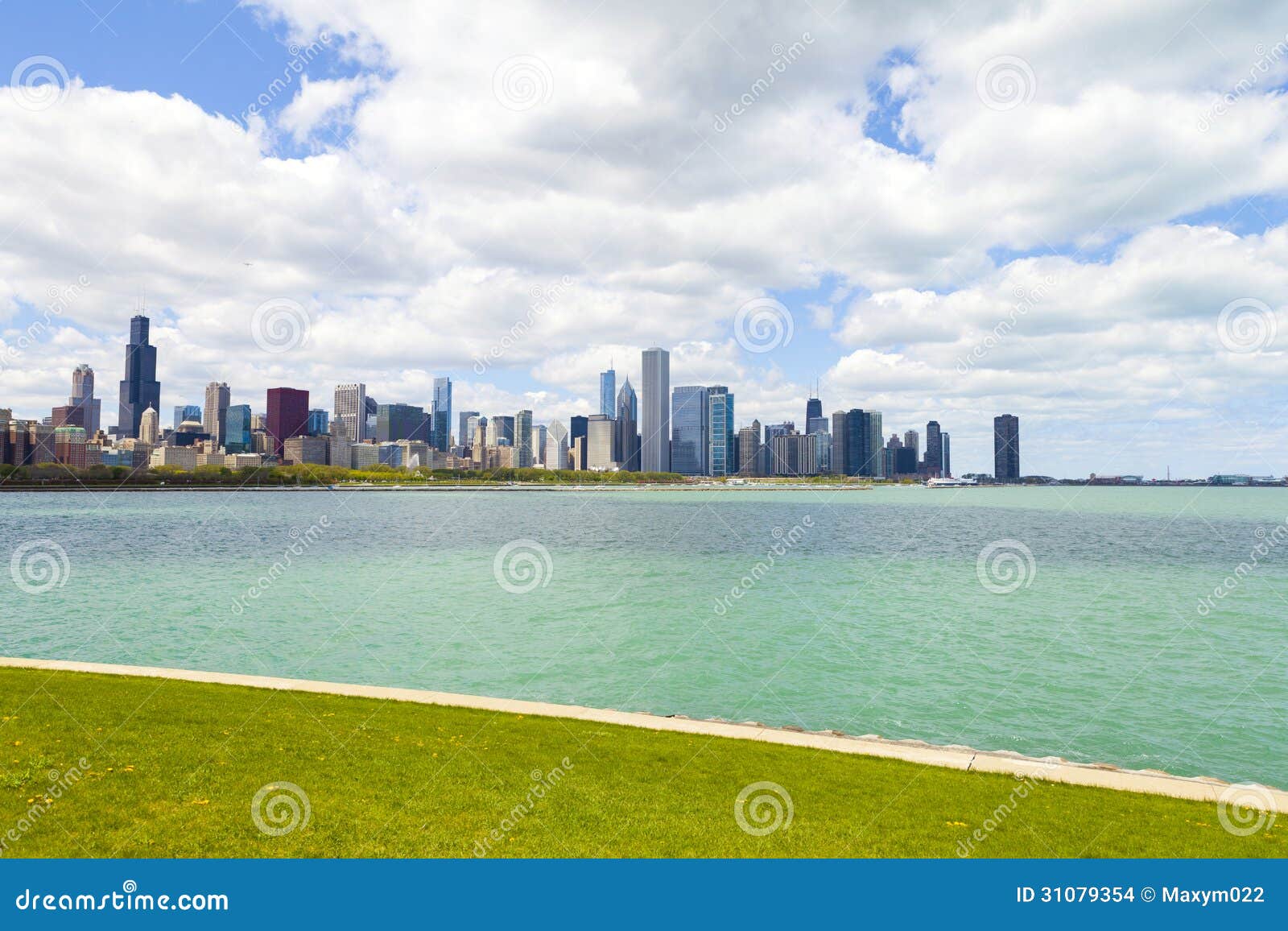 Bicycle Path with Downtown Chicago Stock Photo Image of blue, city