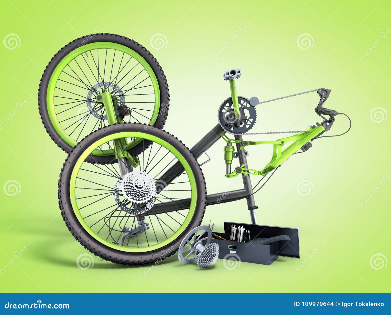 Bicycle Repair Concept 3d Render on Green Gradient Stock Illustration Illustration of service bike 109979644