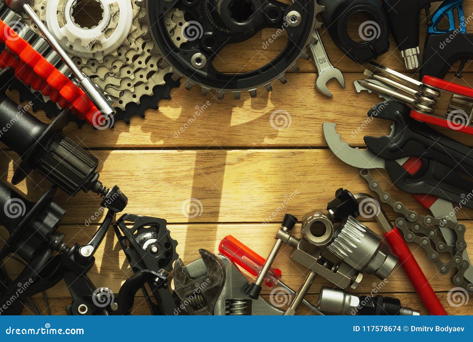A Set of Spare Parts and Tools for Bicycle Repair Stock Photo Image