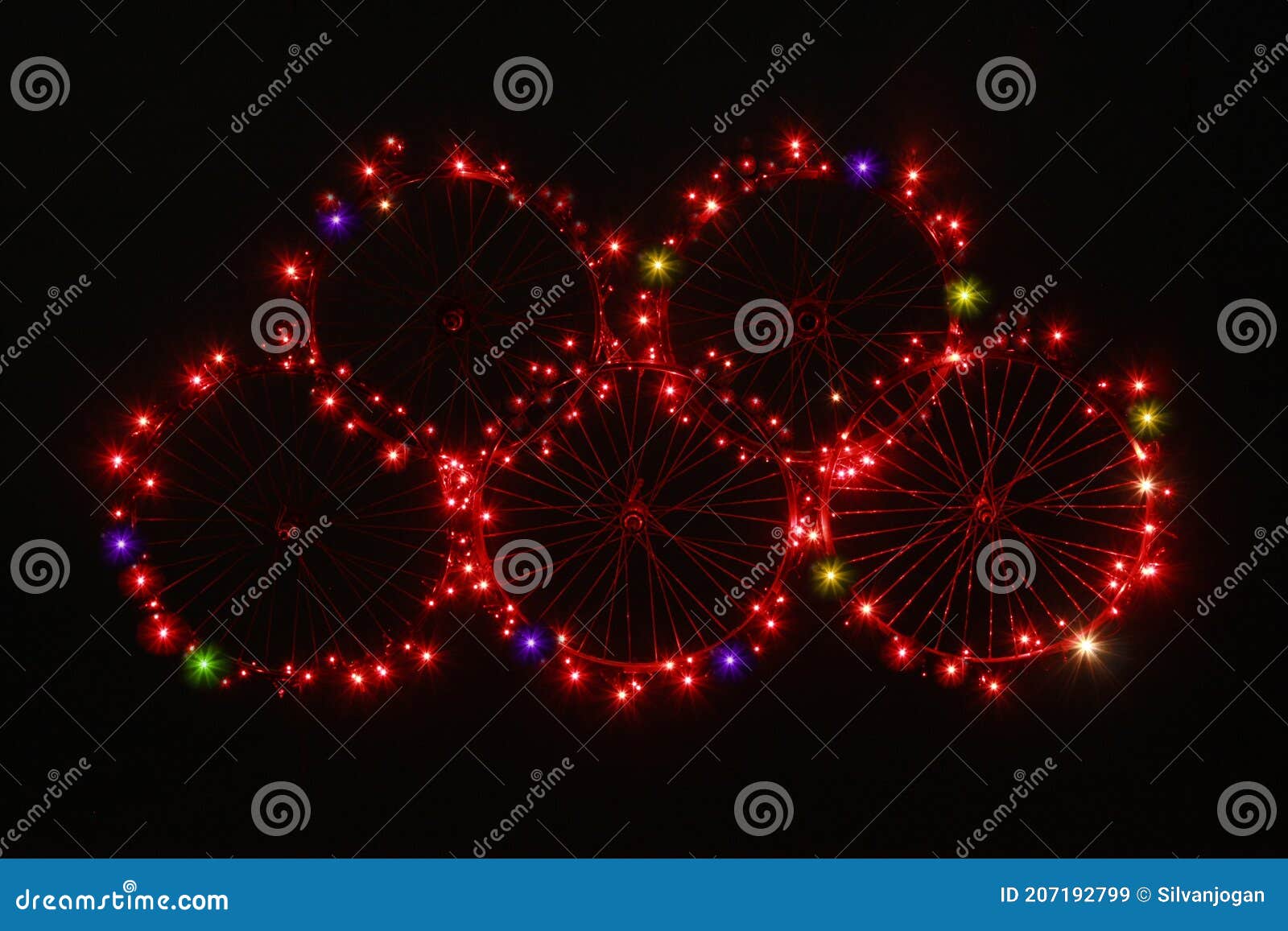 Bicycle Rings with Lights in the Night Stock Image Image of cicles
