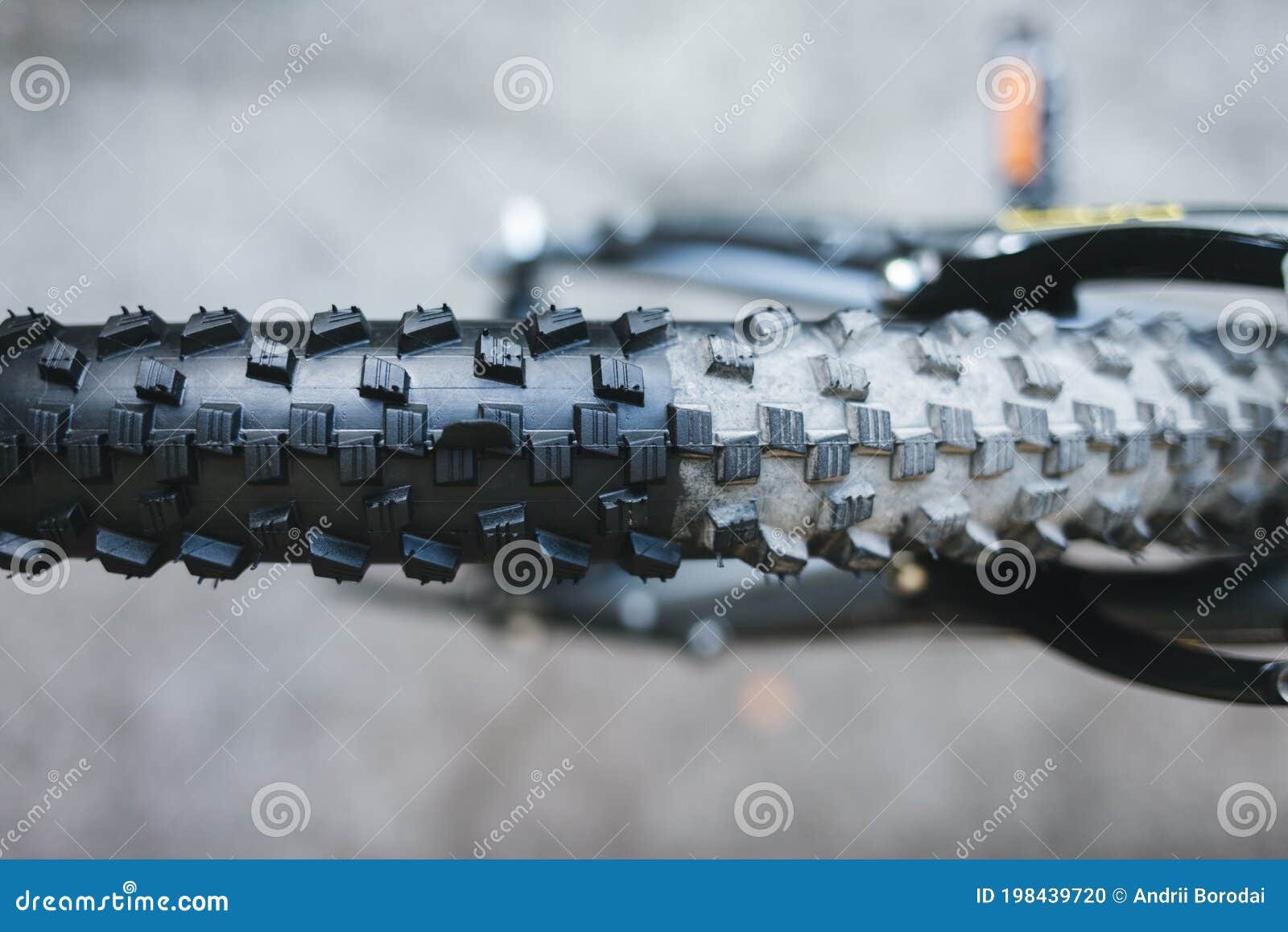 Bicycle Rubber before and after Cleaning. Tire Care Concept. Stock