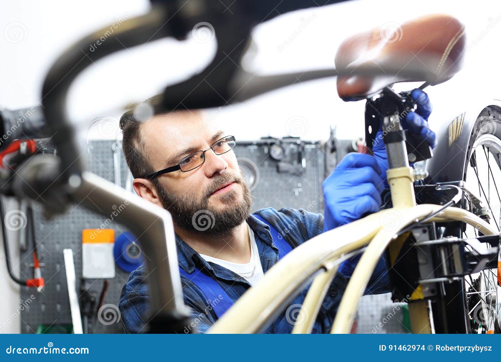 Bicycle Saddle, Bicycle Service Stock Photo Image of repair, male