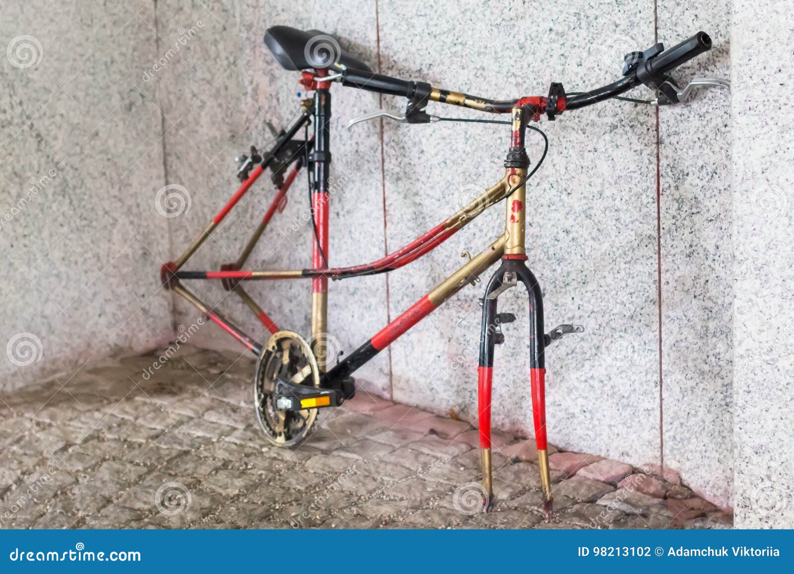 Bicycle with stolen wheels stock photo. Image of abandoned 98213102